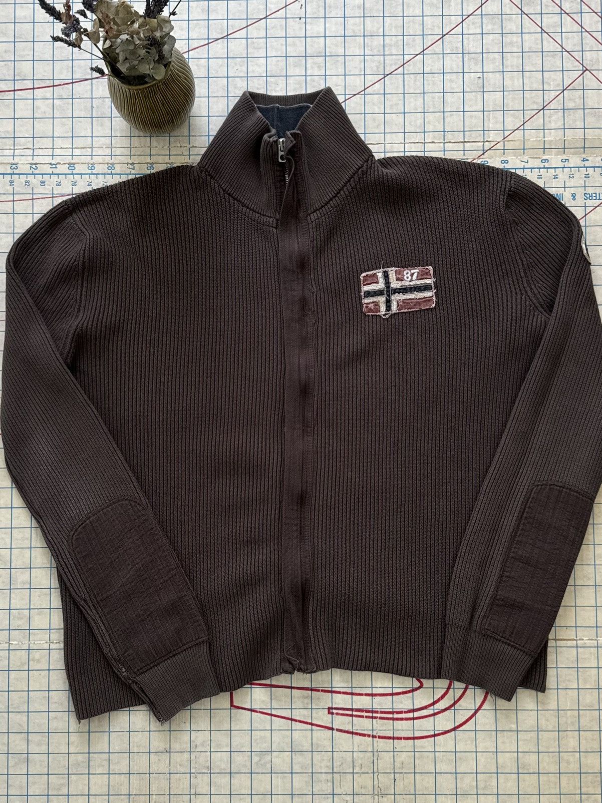 Napapijri Napapjiri Brown Full Zip Ribbed Knit Sweater Size XL Size US XL / EU 56 / 4 - 2 Thumbnail