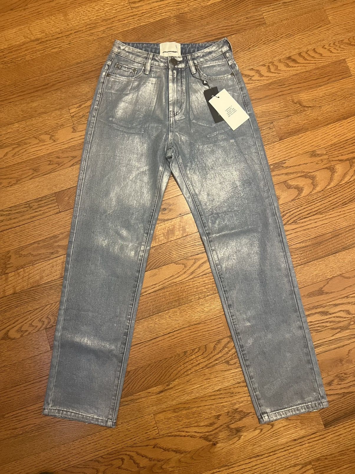 One Teaspoon Awesome Baggies High Waist Straight Leg Metal Blue Size 26" / US 2 / IT 38 - 2 Thumbnail