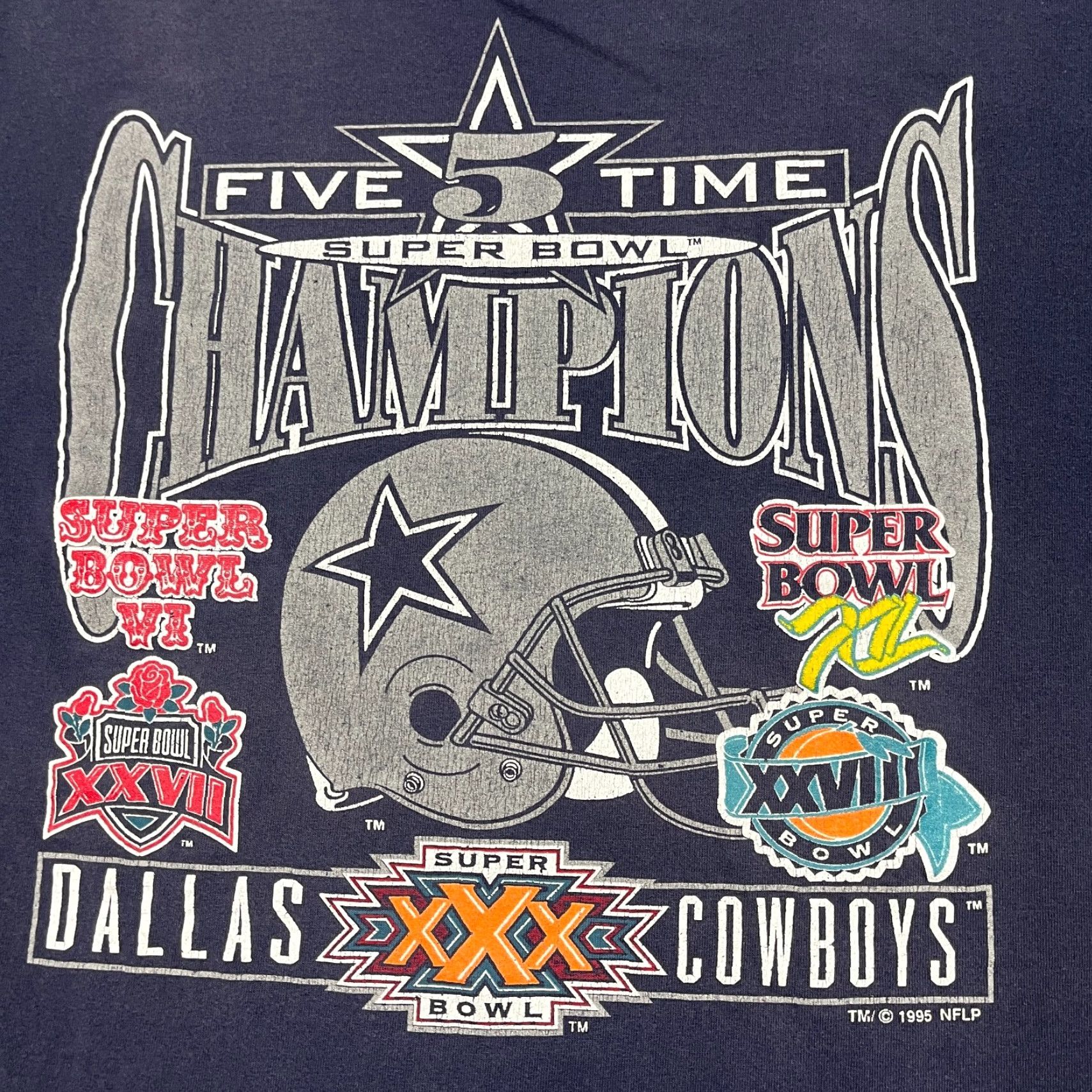 Jerzees VTG 90s Dallas Cowboys Shirt Mens XL Blue 5X Super Bowl Single Stitch Graphic T Shirt Size US XL / EU 56 / 4 - 3 Thumbnail