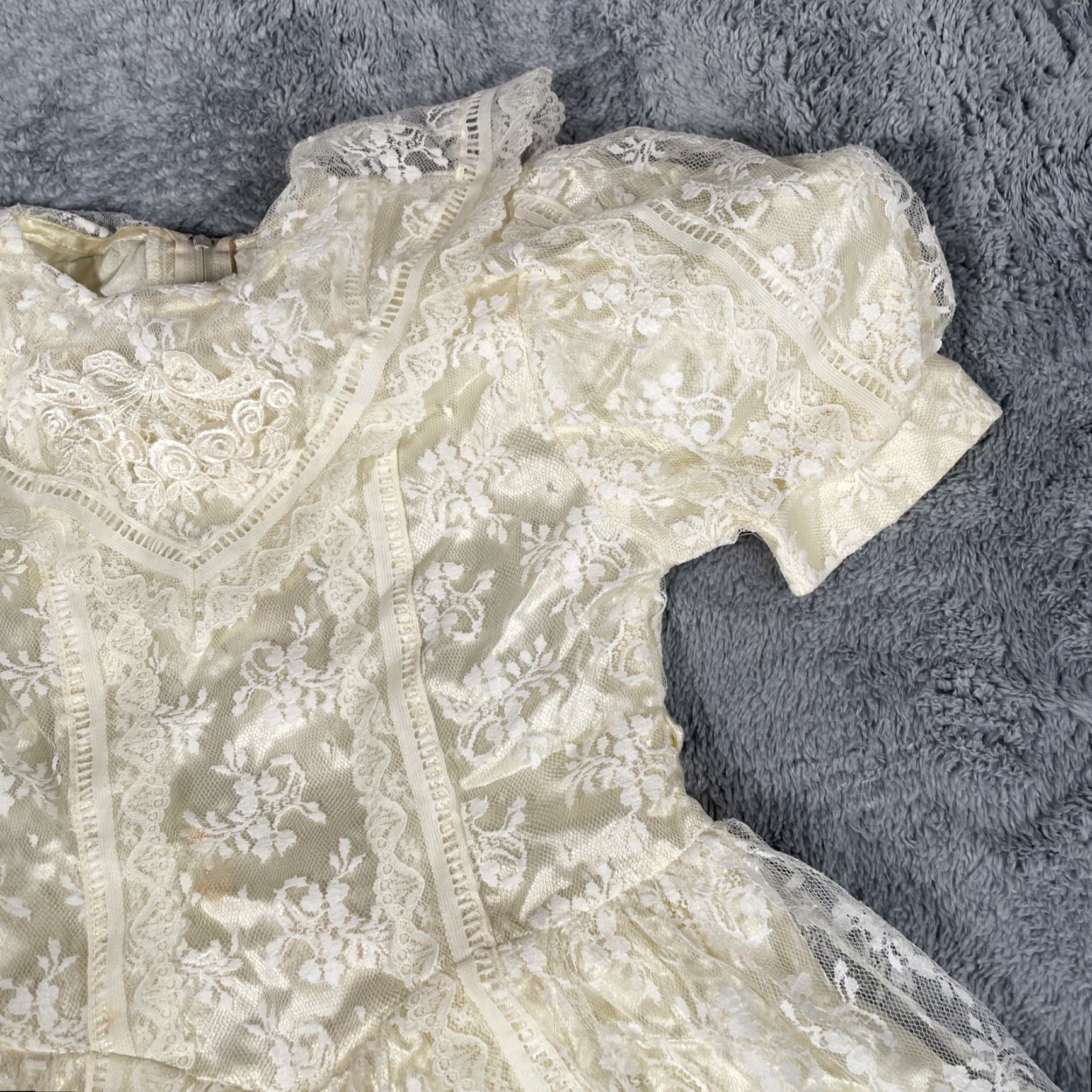 Vintage VINTAGE Gunne Sax Jessica McClintock Lace Ruffled Collar DRESS Size 7 CREAM Prairie Victorian 1970s Juniors Special Occasion Womens Size M / US 6-8 / IT 42-44 - 3 Thumbnail