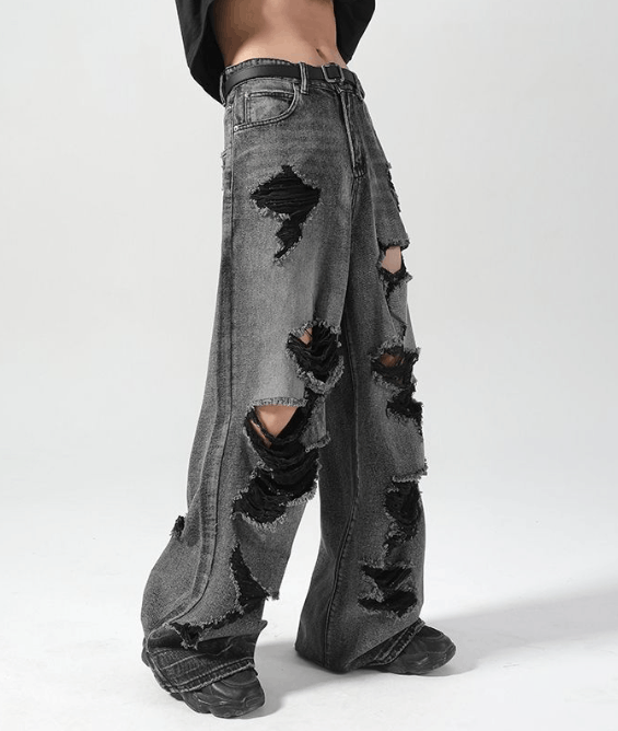 Japanese Brand × Jean Loose distressed wide-leg American high street ripped jeans Size US 32 / EU 48 - 3 Thumbnail