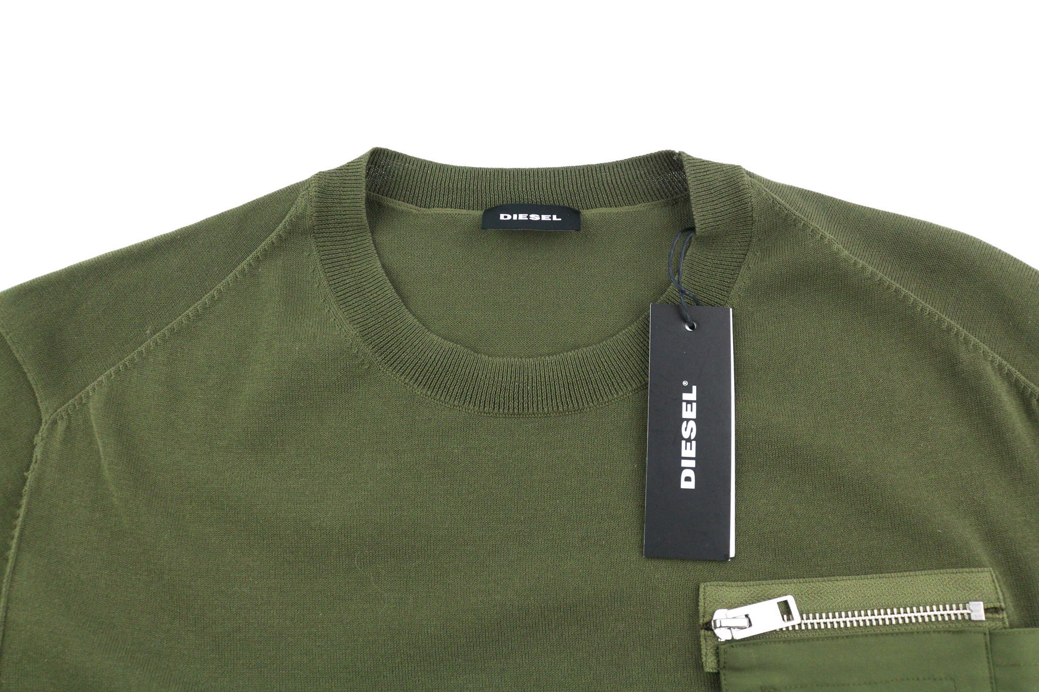 Diesel K-NAVAJO L Green Crew Knit Patch Jumper 40129 Size US L / EU 52-54 / 3 - 4 Thumbnail