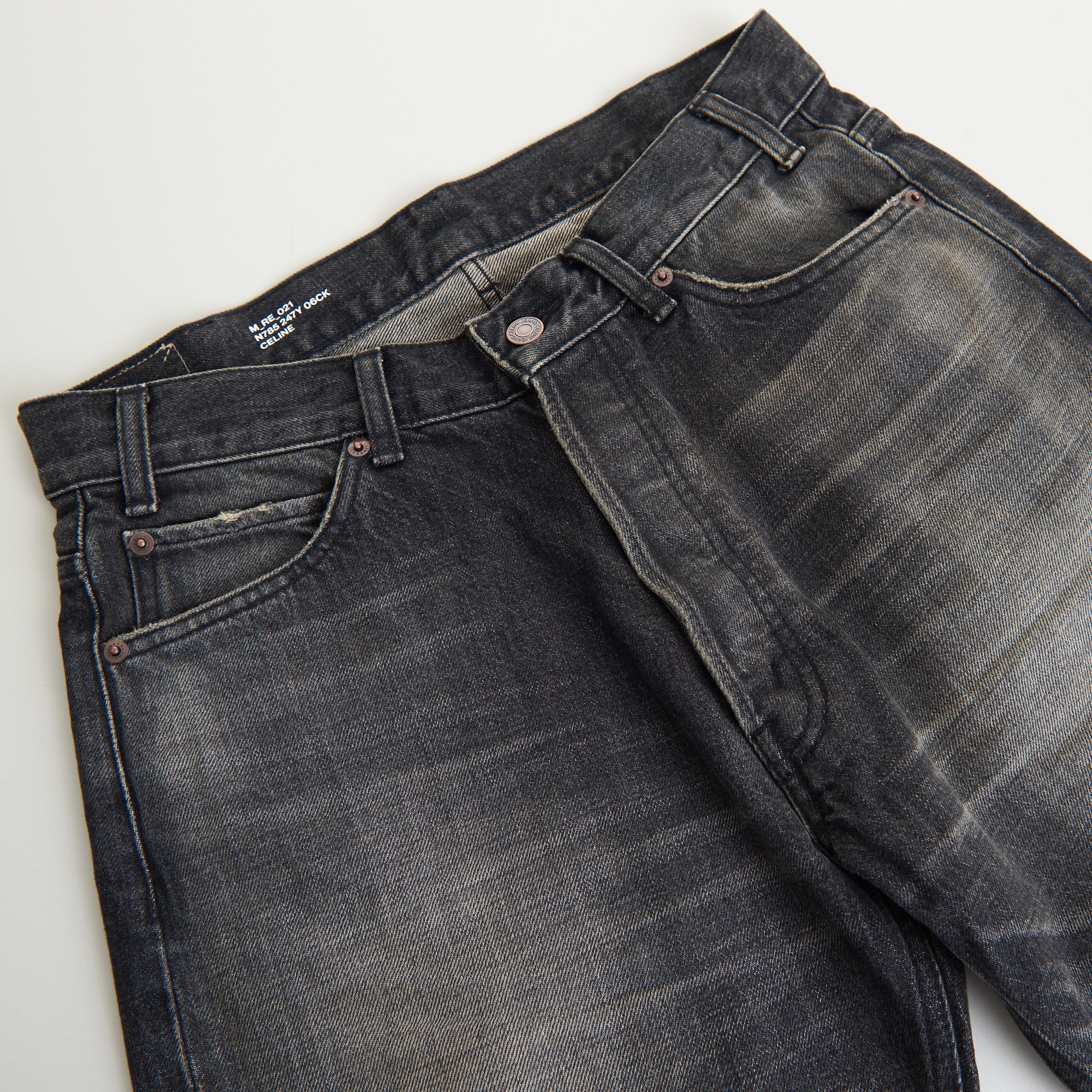 Celine × Hedi Slimane Wesley Jeans - Destroyed Black Paradiso Wash Denim, Low-Rise Size US 34 / EU 50 - 9 Thumbnail