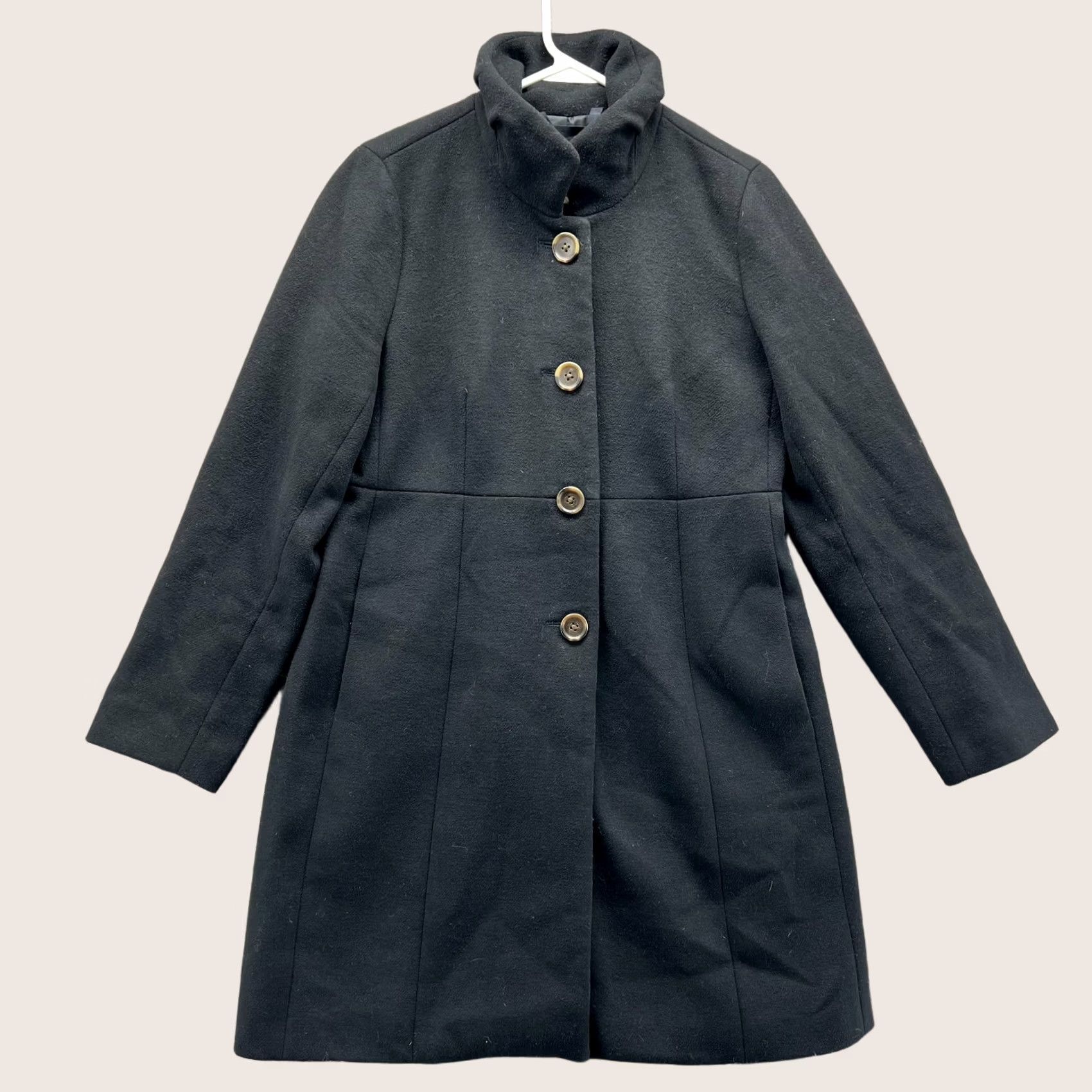 J.Crew VINTAGE J.CREW Trench Coat Women 8 Black Long Sleeve High Neck Wool Polyester Jacket Size M / US 6-8 / IT 42-44 - 1 Thumbnail