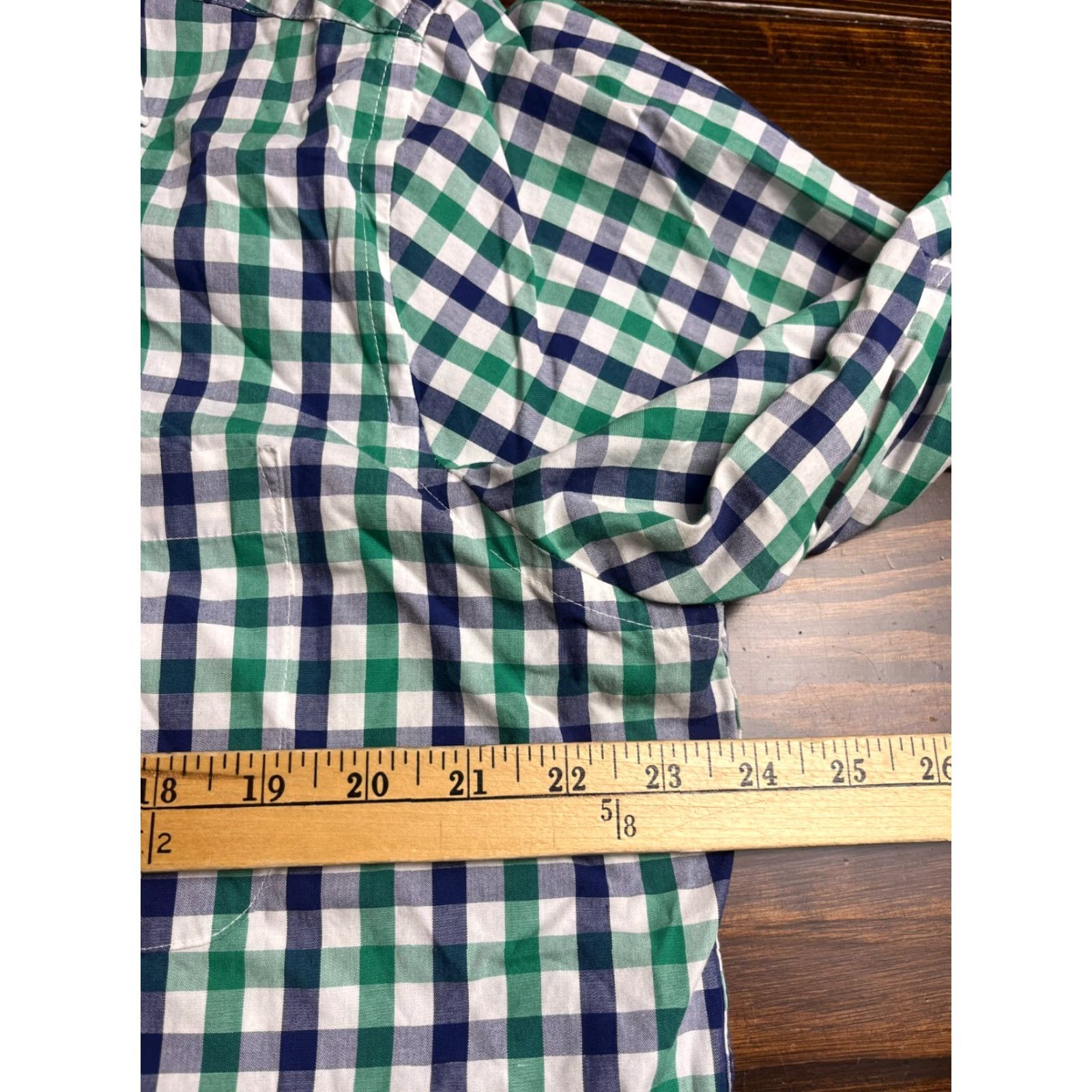 Izod IZOD Shirt Mens 17.5 36/37 Green Blue White Checkered Easy Care Dress Shirt Size 48R - 3 Thumbnail