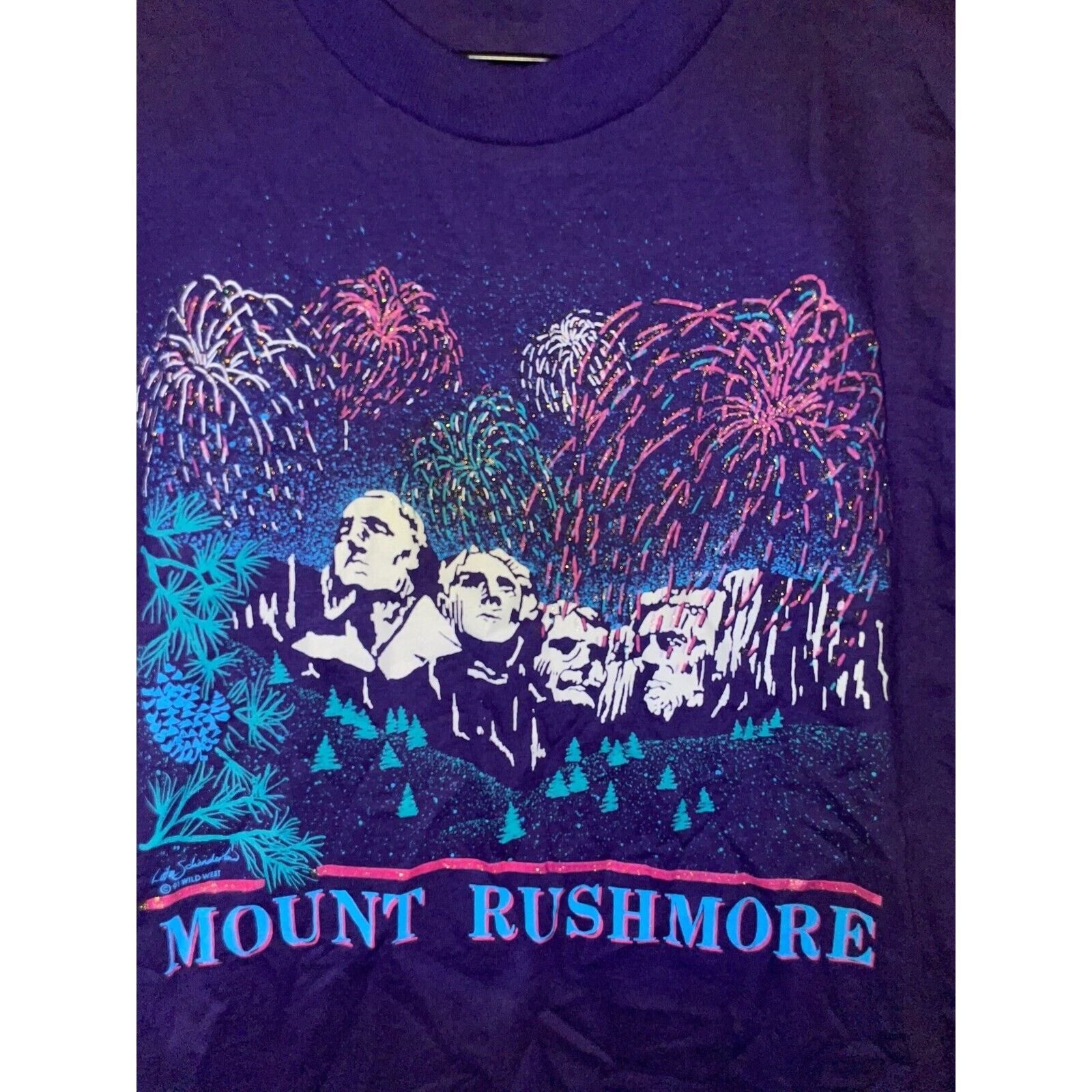 Jerzees Vintage Mount Rushmore Shirt Firework Purple Tee VTG 90s M Size US M / EU 48-50 / 2 - 2 Thumbnail