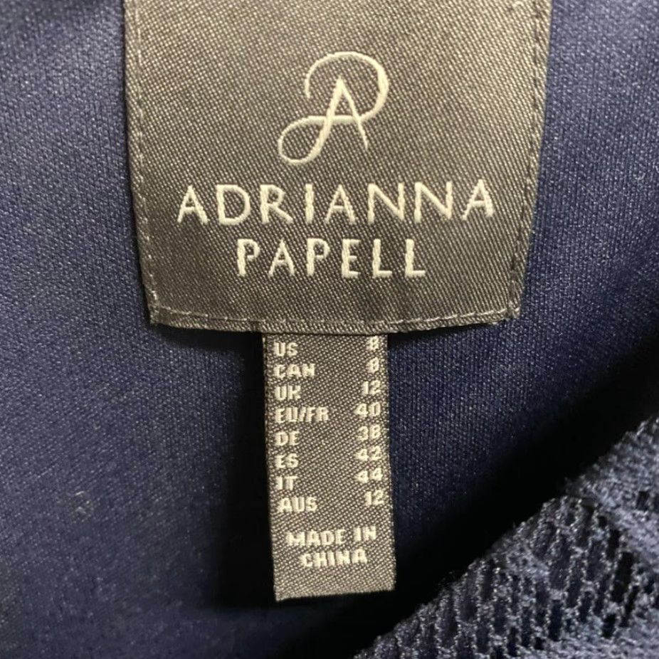 Adrianna Papell VINTAGE Adrianna Papell Shutter Tuck Lace Sheath Dress Navy 8 Cap Sleeve V-Neck Zip Women’s Size M / US 6-8 / IT 42-44 - 2 Thumbnail