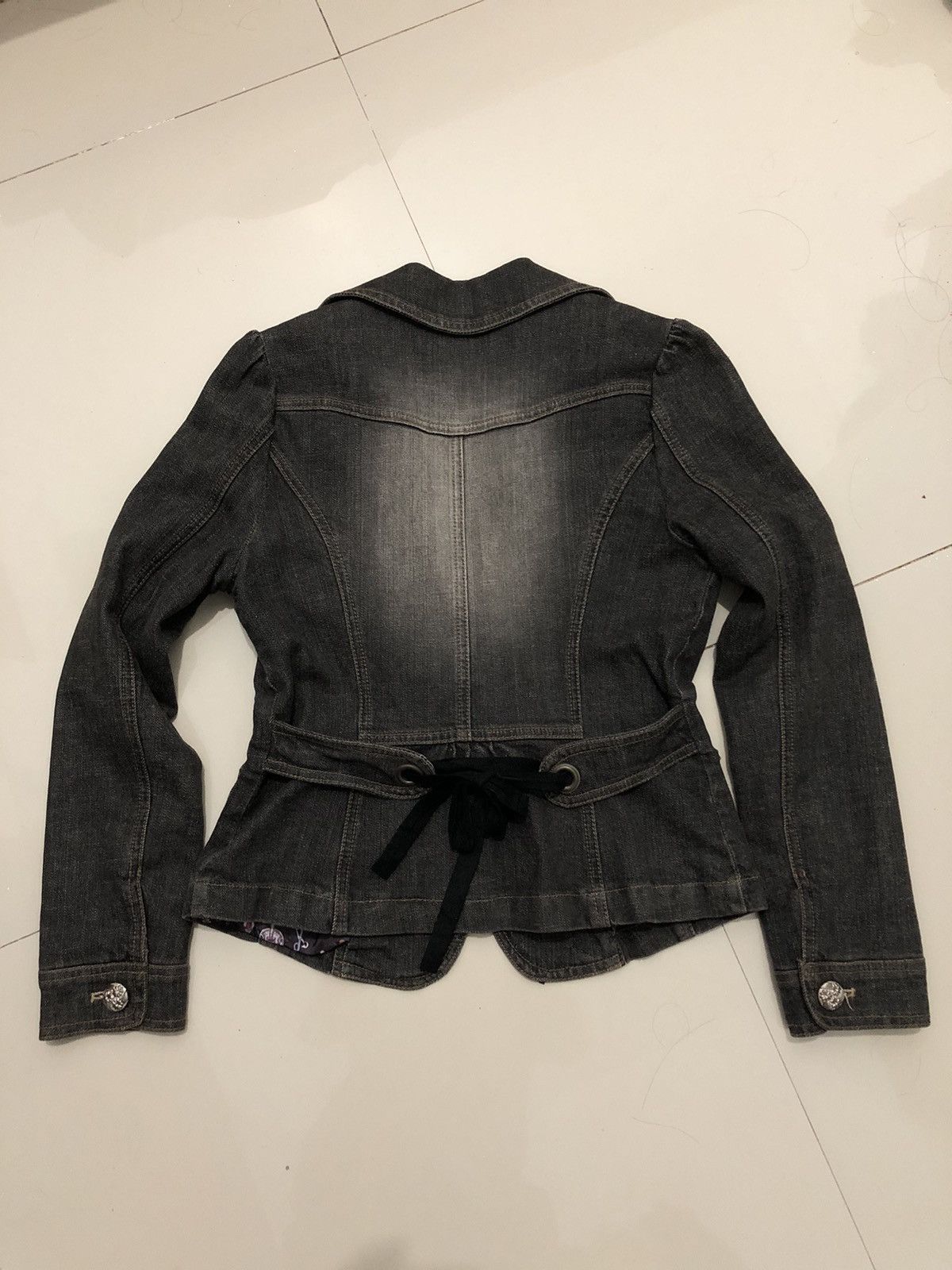 14th Addiction Vintage Black Denim Blazer Jacket with Floral Embroidery Size S / US 4 / IT 40 - 5 Thumbnail