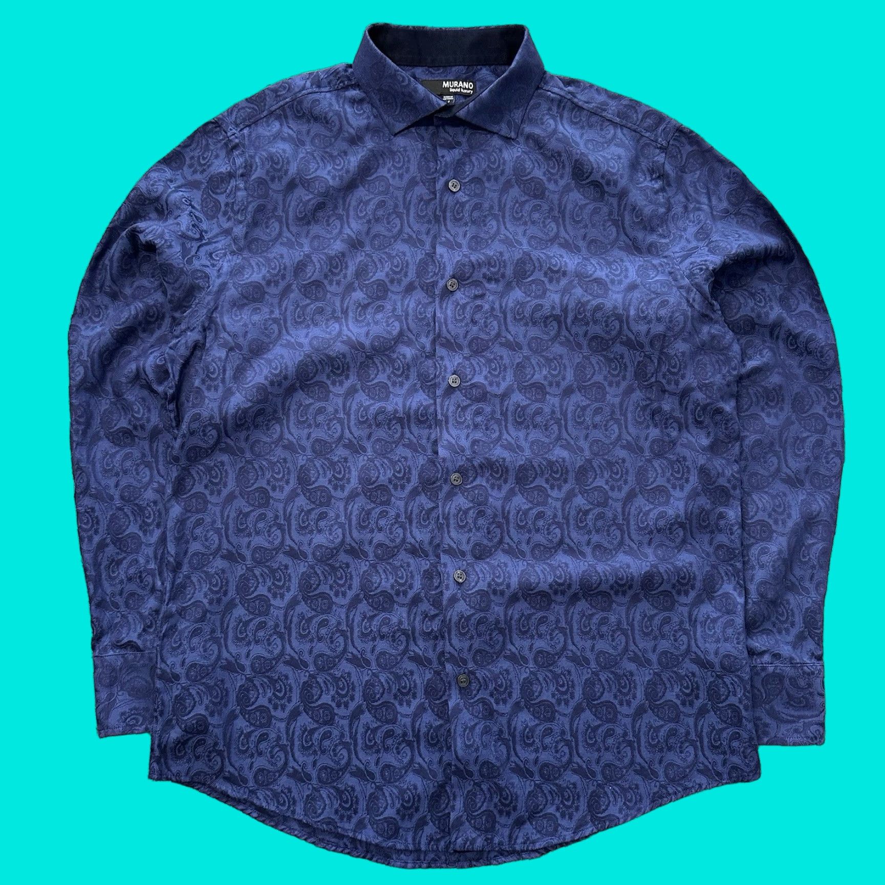 Murano Murano Button-Up Shirt Mens M Paisley Navy Blue Cotton Dress Shirt Size 40R - 1 Thumbnail