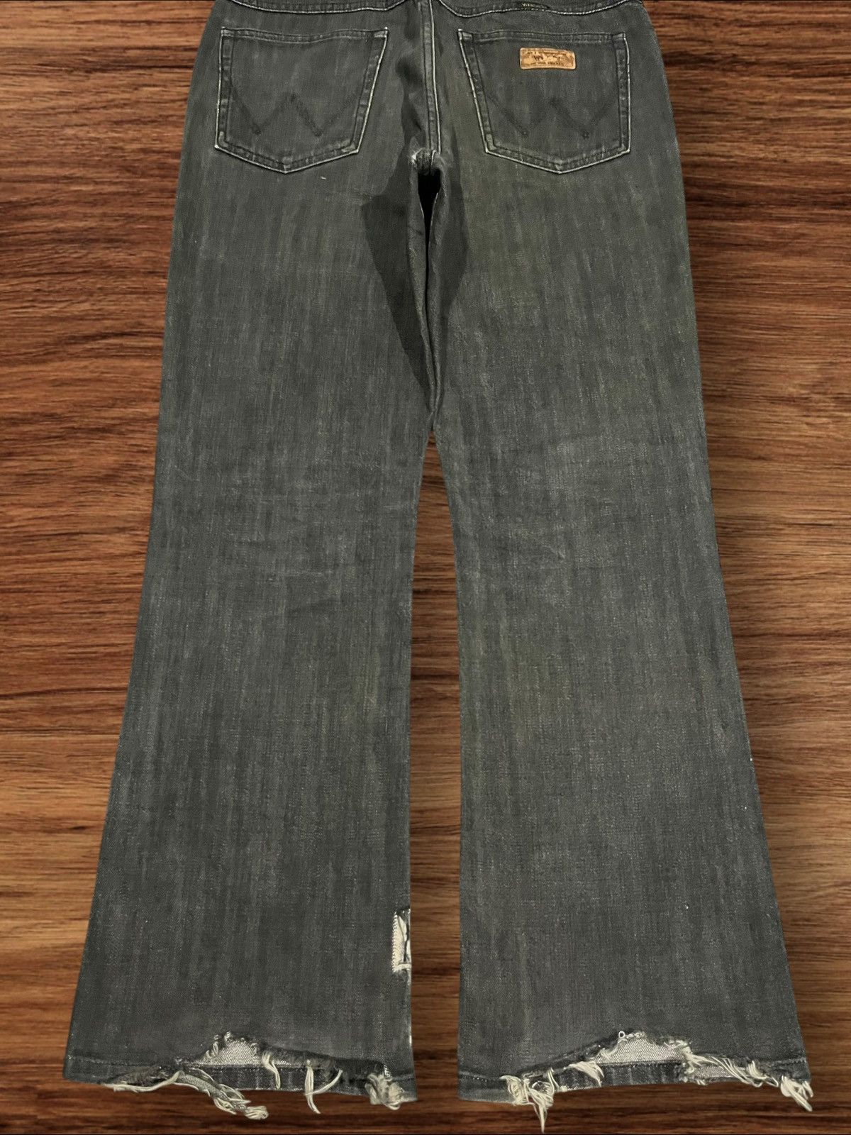 Tornado Mart Vintage Wrangler Black Washed Frayed Leg Flare Jeans Size US 33 - 9 Thumbnail