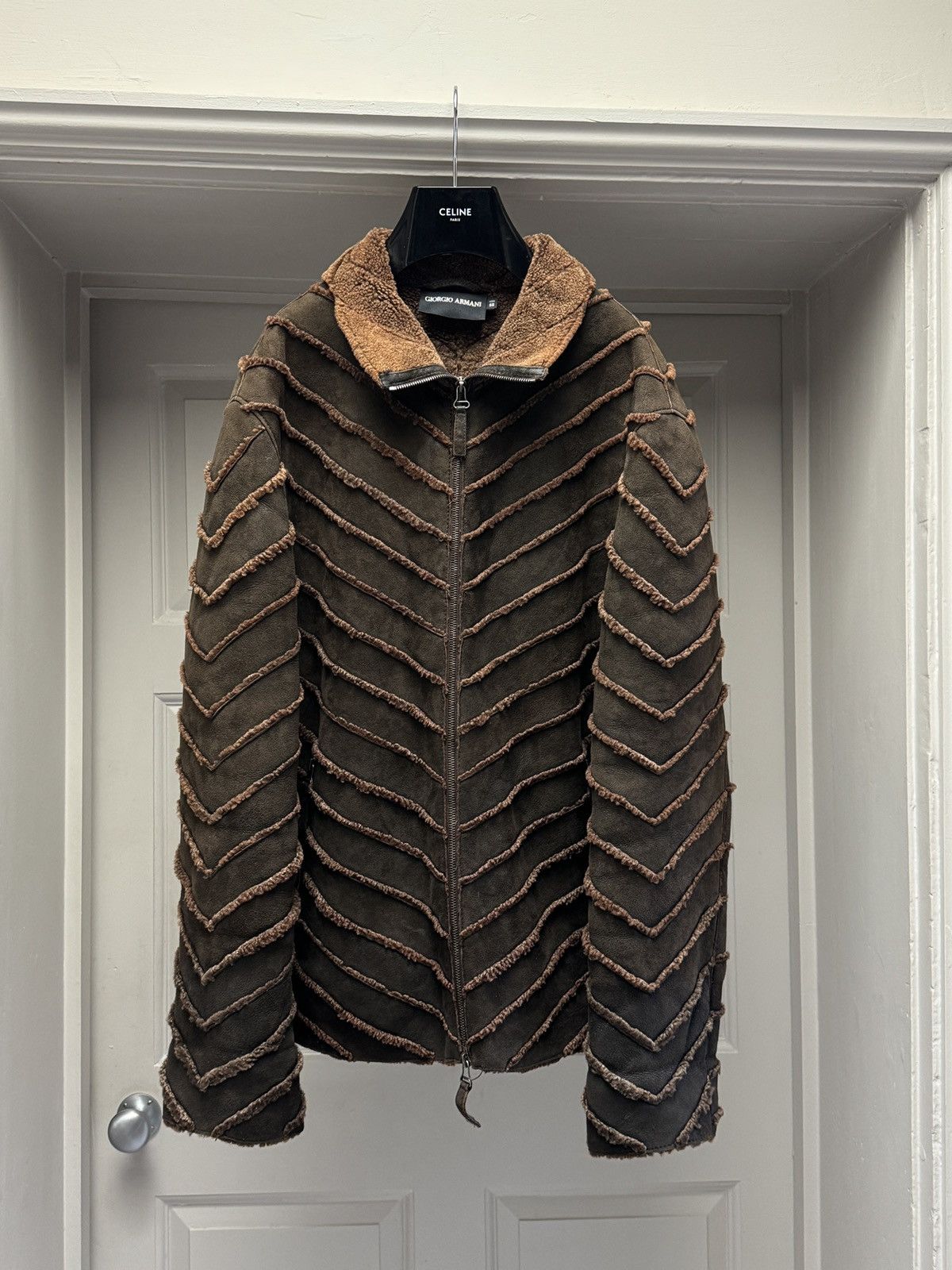 Giorgio Armani Giorgio Armani Men’s Lambskin Shearling Brown Leather Jacket Size US XL / EU 56 / 4 - 2 Thumbnail