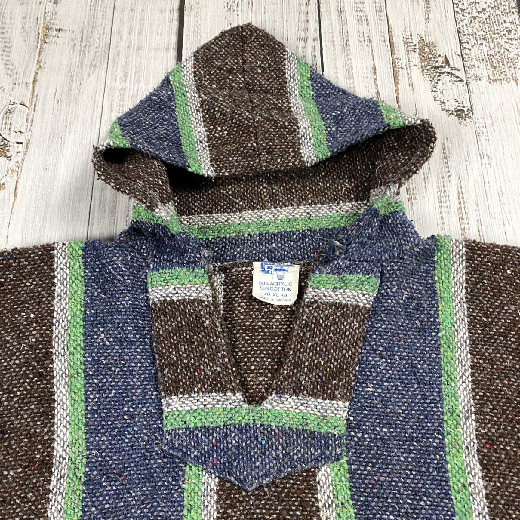 Vintage VINTAGE Stocus Striped Baja Pullover Hoodie XL Blue Brown Green 90s Men Size US XL / EU 56 / 4 - 2 Thumbnail