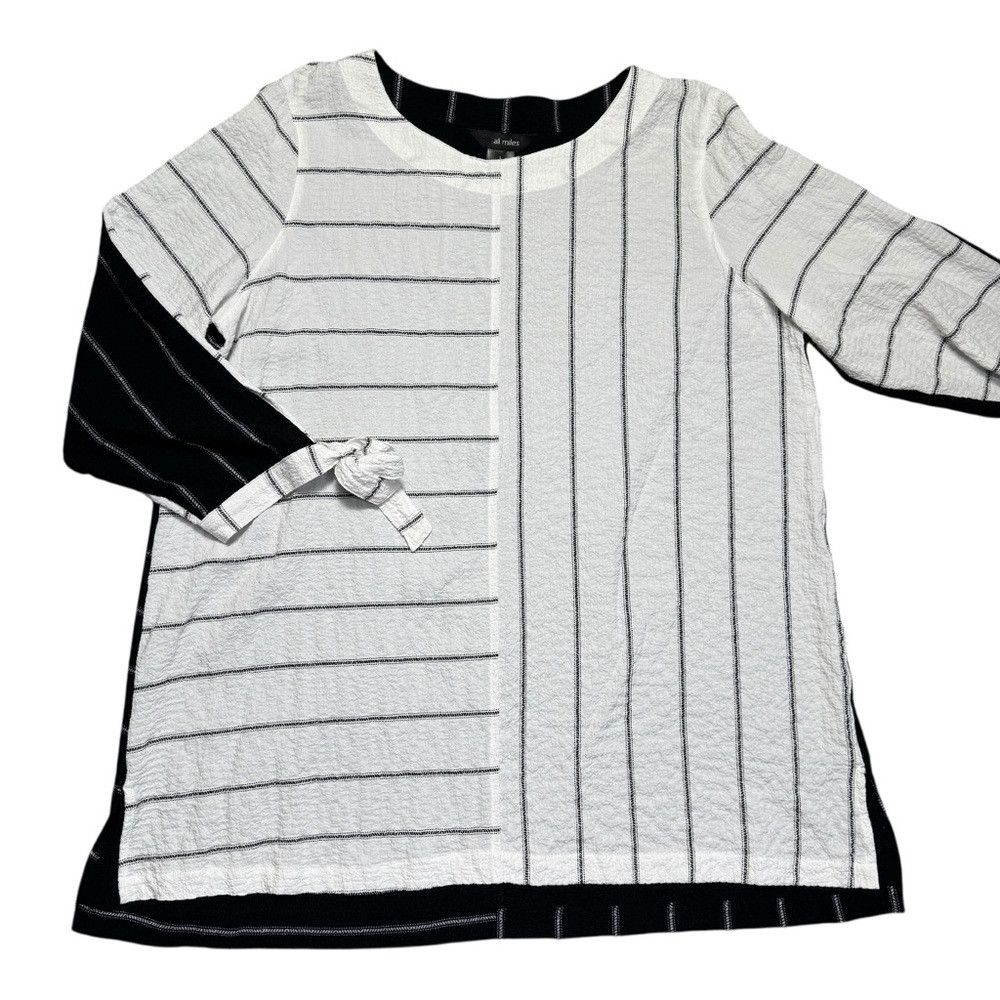 Other Ali Miles Black White Stripe 3/4 Tie Sleeve Tunic Blouse Si Size L / US 10 / IT 46 - 5 Thumbnail