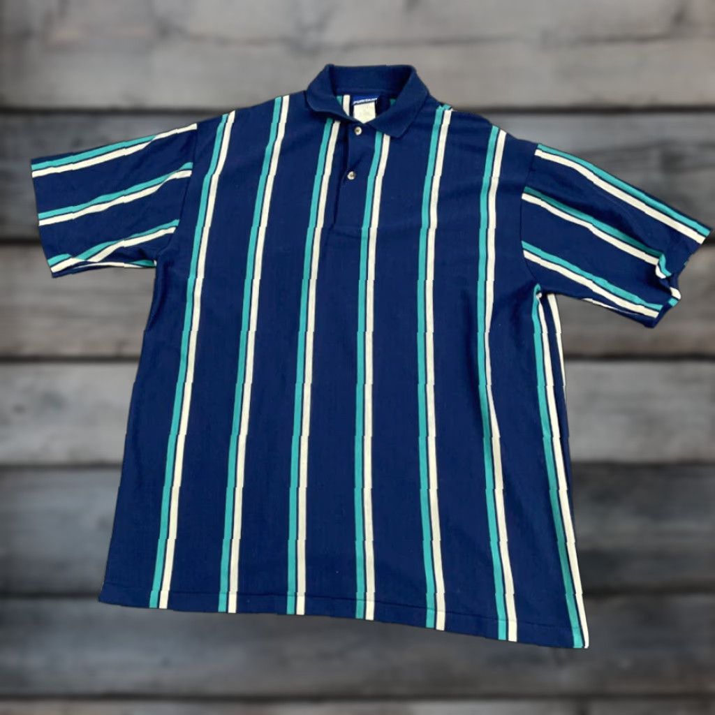 Vintage VINTAGE Puritan Polo Shirt Striped Lightweight Adult XL Blue 90s Classic Casual Men Mens Size US XL / EU 56 / 4 - 1 Thumbnail