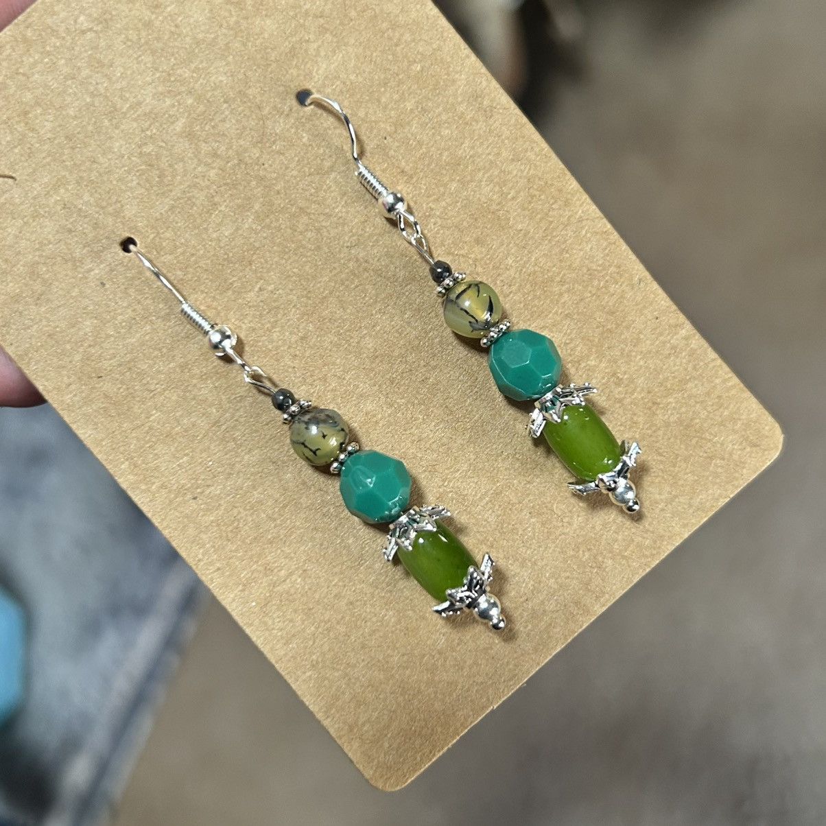 Handmade Handcrafted salvaged vintage bead cat eye glass earrings Size ONE SIZE - 1 Thumbnail