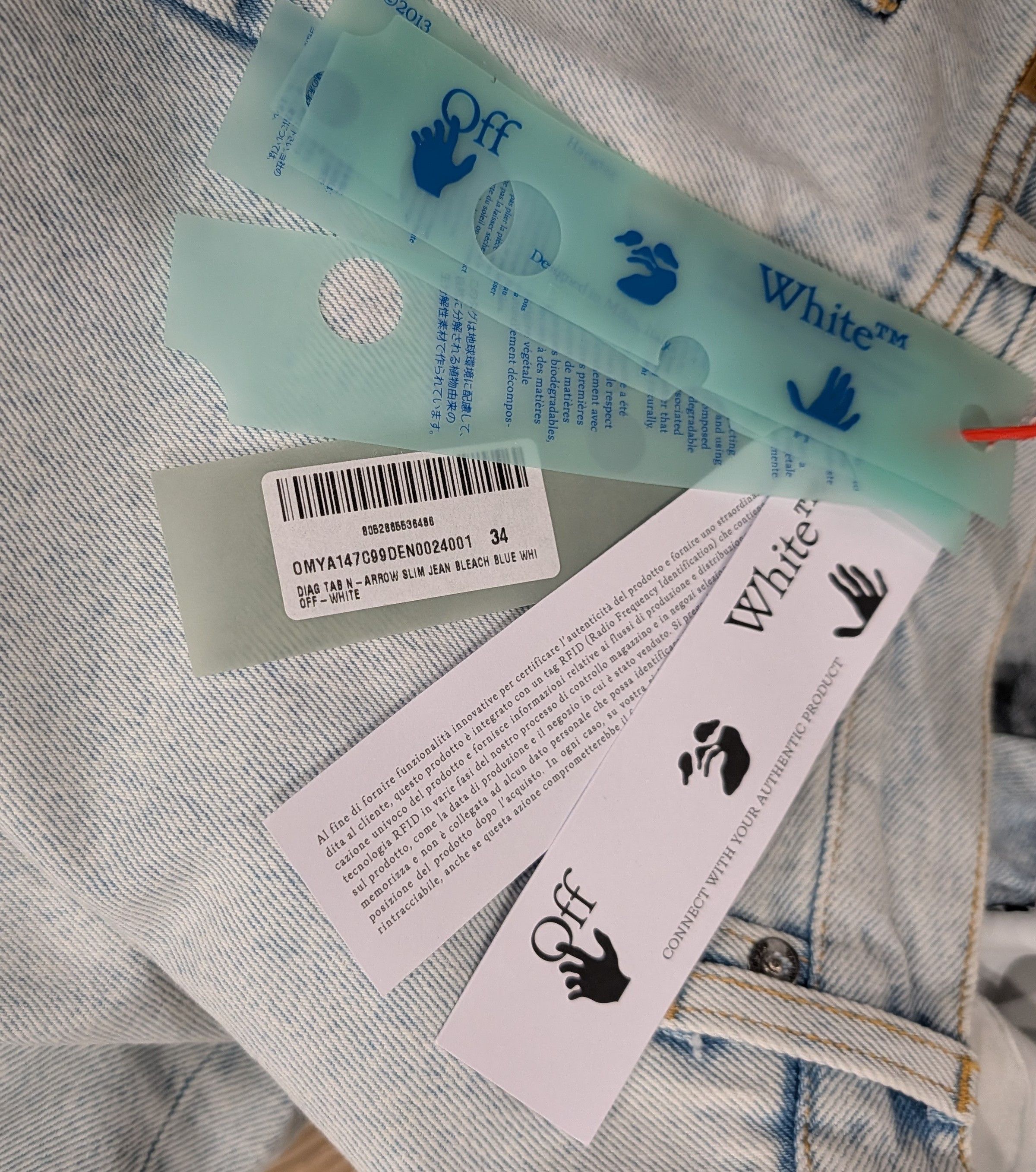 Off-White OFF-WHITE Diagonal Tab Arrow Slim Fit Jeans Light Blue 34 Size US 34 / EU 50 - 9 Thumbnail