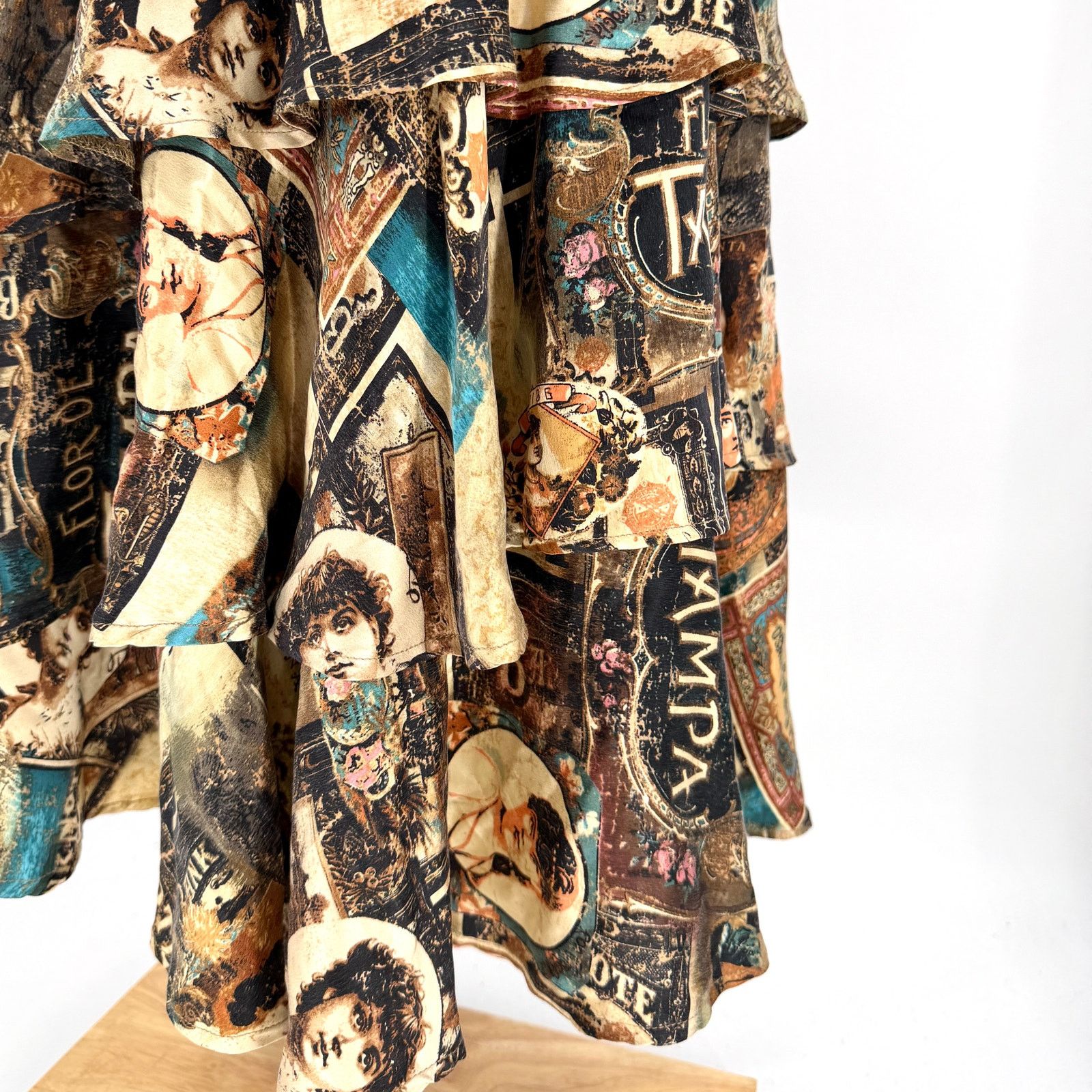 Double D Ranch Vintage Y2K Brown 100% Silk Ephemera Print Blouse Skirt Set Size L / US 10 / IT 46 - 5 Thumbnail
