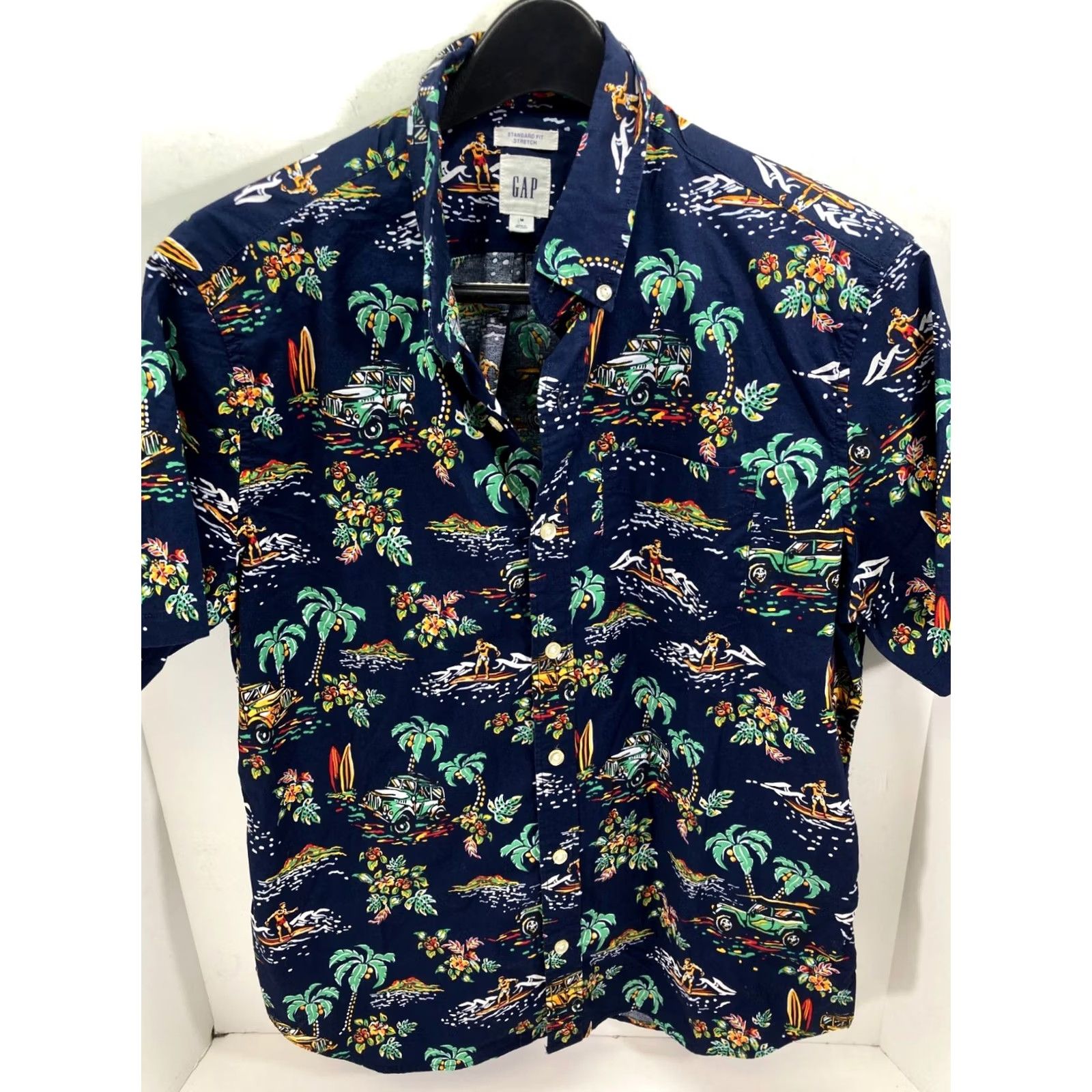 Gap Gap Hawaiian Shirt Mens Medium Blue Palm Tree Graphic Short Sleeve Button-Up Plunge into Beach Style Size US M / EU 48-50 / 2 - 3 Thumbnail