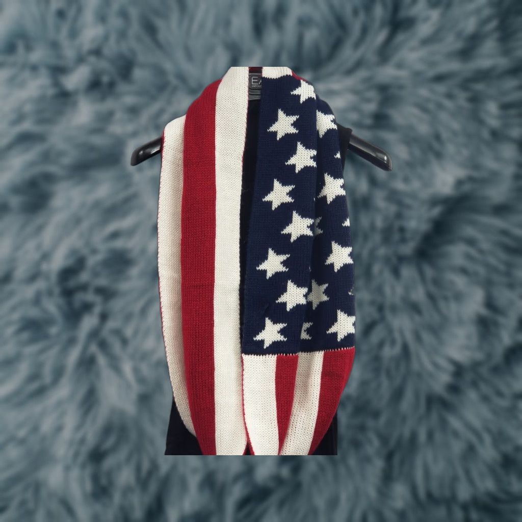 Vintage American Flag Scarf Knit Red White Blue Stars Stripes Patriotic 4th Of July Size ONE SIZE - 1 Thumbnail
