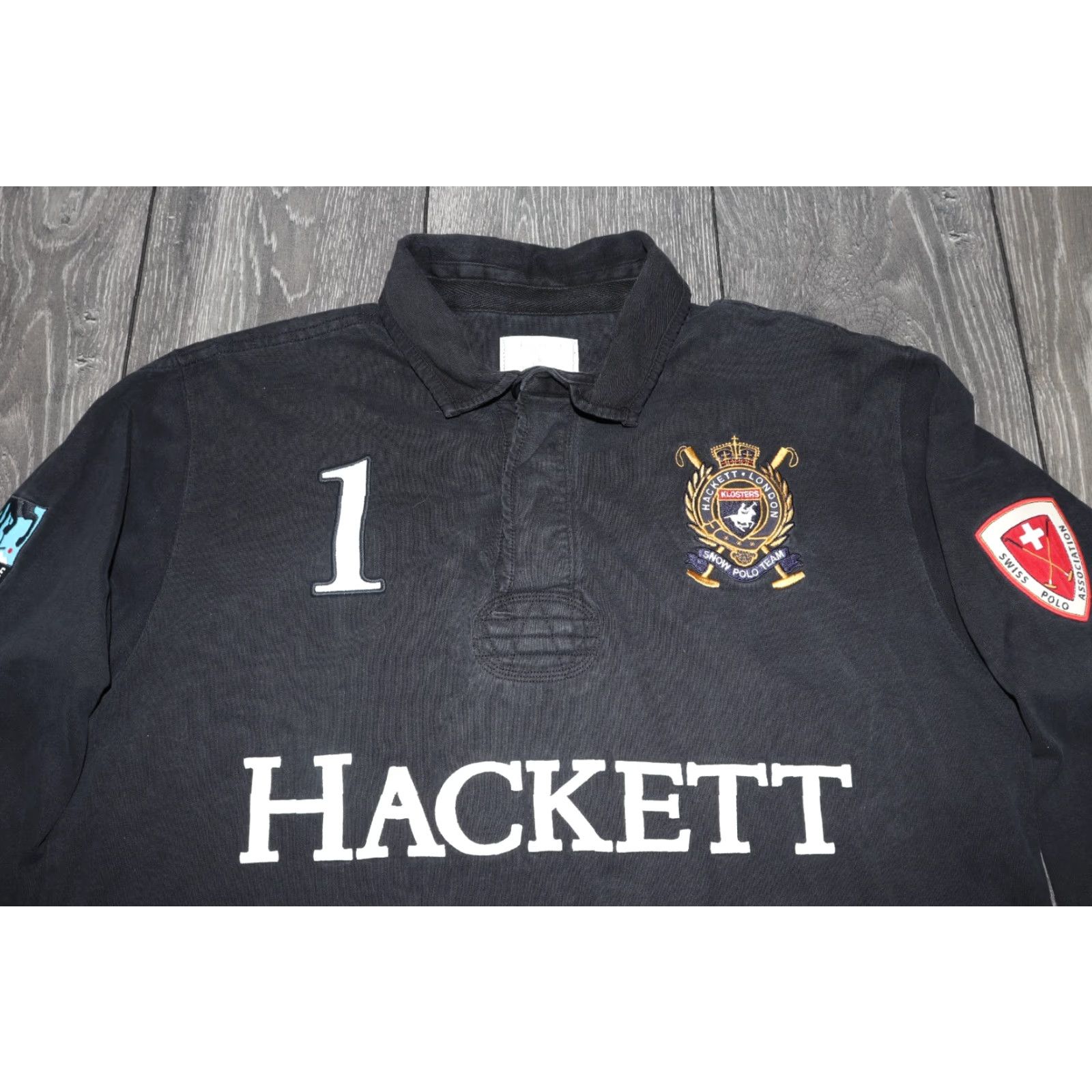 Hackett HACKETT SNOW POLO TEAM SWEATSHIRT MEN'S LARGE RUGBY POLO NECK EMBROIDERED BLACK Shirt Mens L Black Embroidered Rugby Sweatshirt Size US L / EU 52-54 / 3 - 2 Thumbnail
