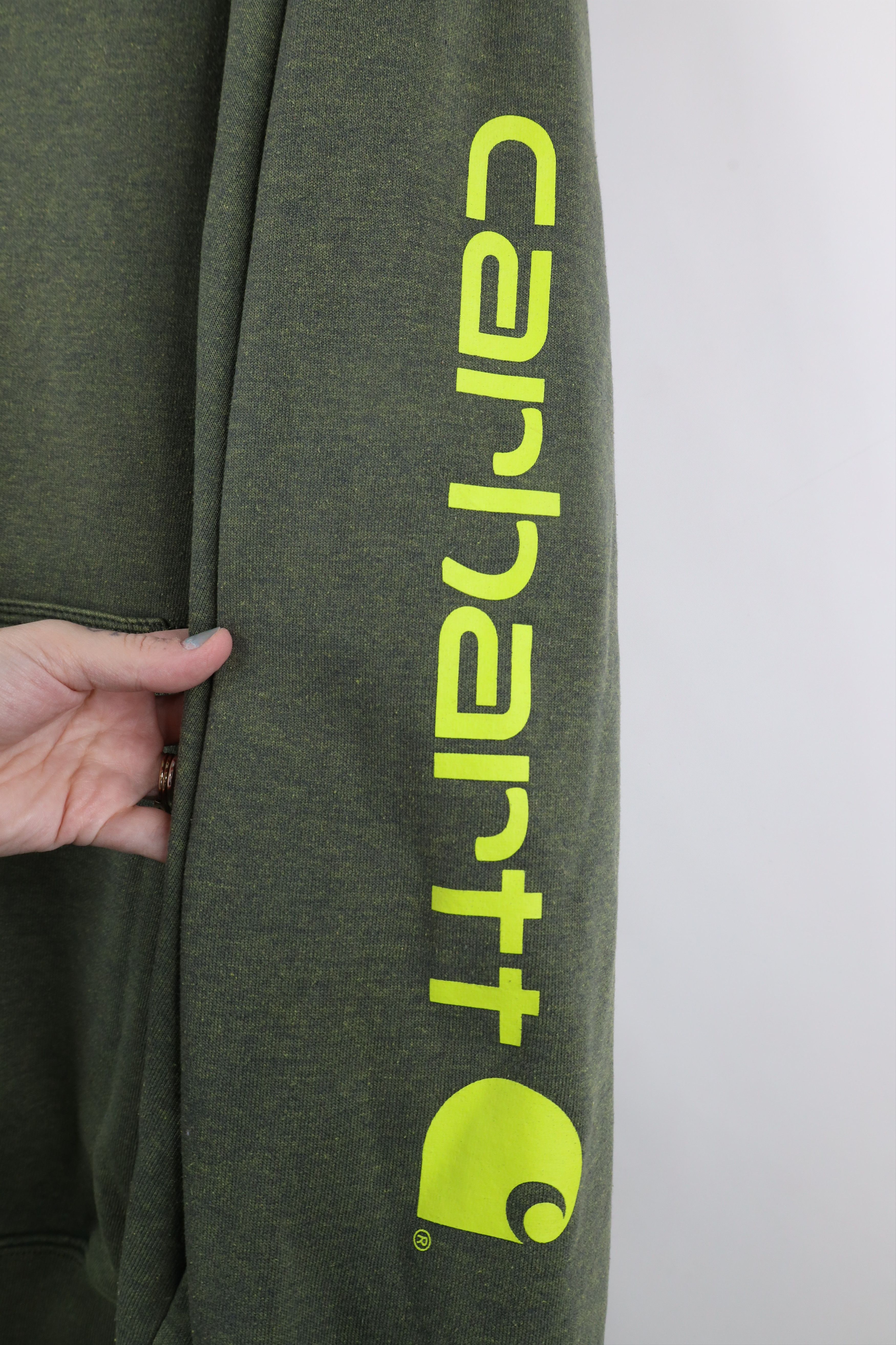 Carhartt × Vintage Vintage Carhartt Box Logo Hoodie Sweatshirt Heather Green Size US XXL / EU 58 / 5 - 5 Thumbnail