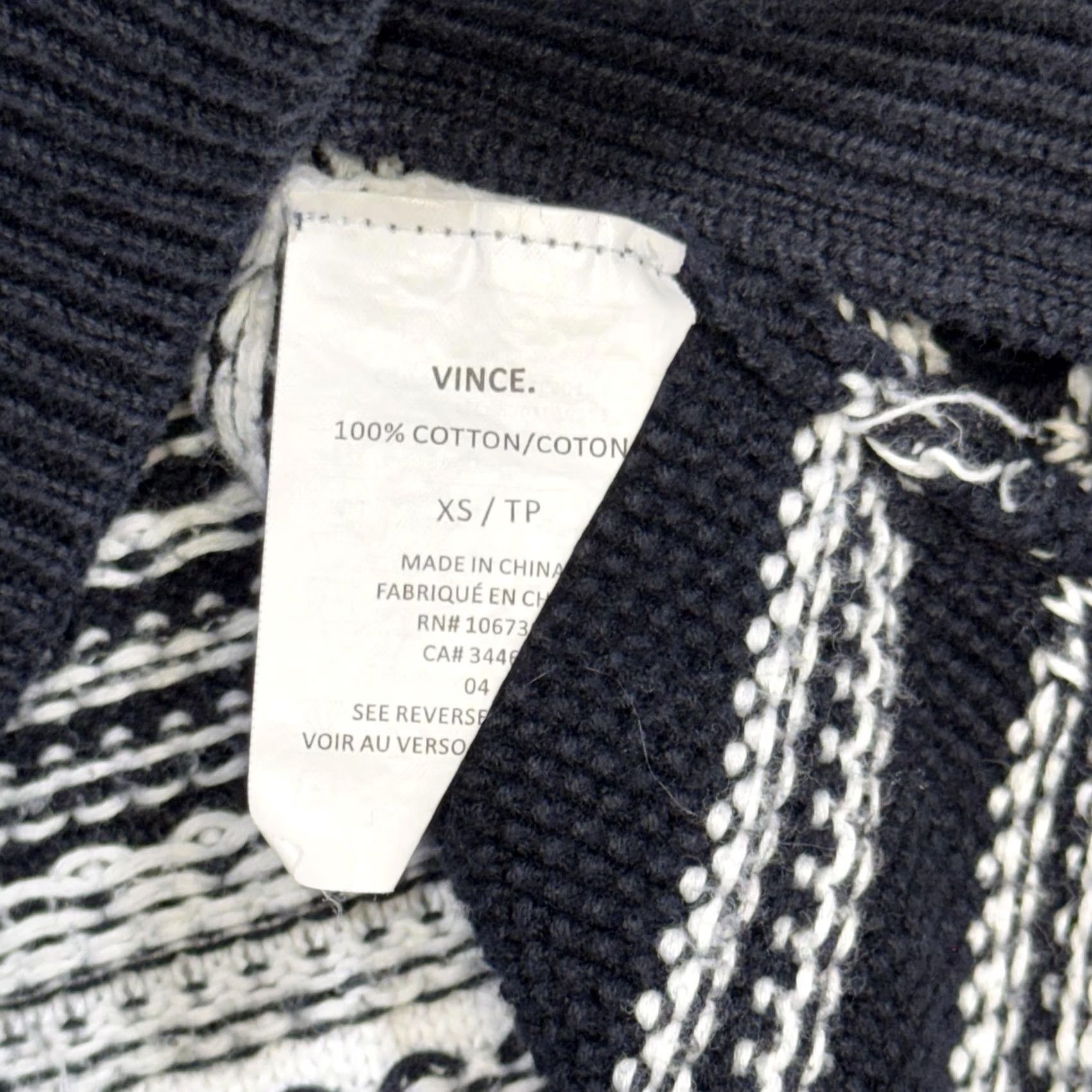 Vince Vince Womens Sweater XS Navy White V-Neck Cotton Knit Pullover Pair Ribbed Cuffs Hem Long Sleeve Striped Fair Isle Vintage No Size XS / US 0-2 / IT 36-38 - 5 Thumbnail