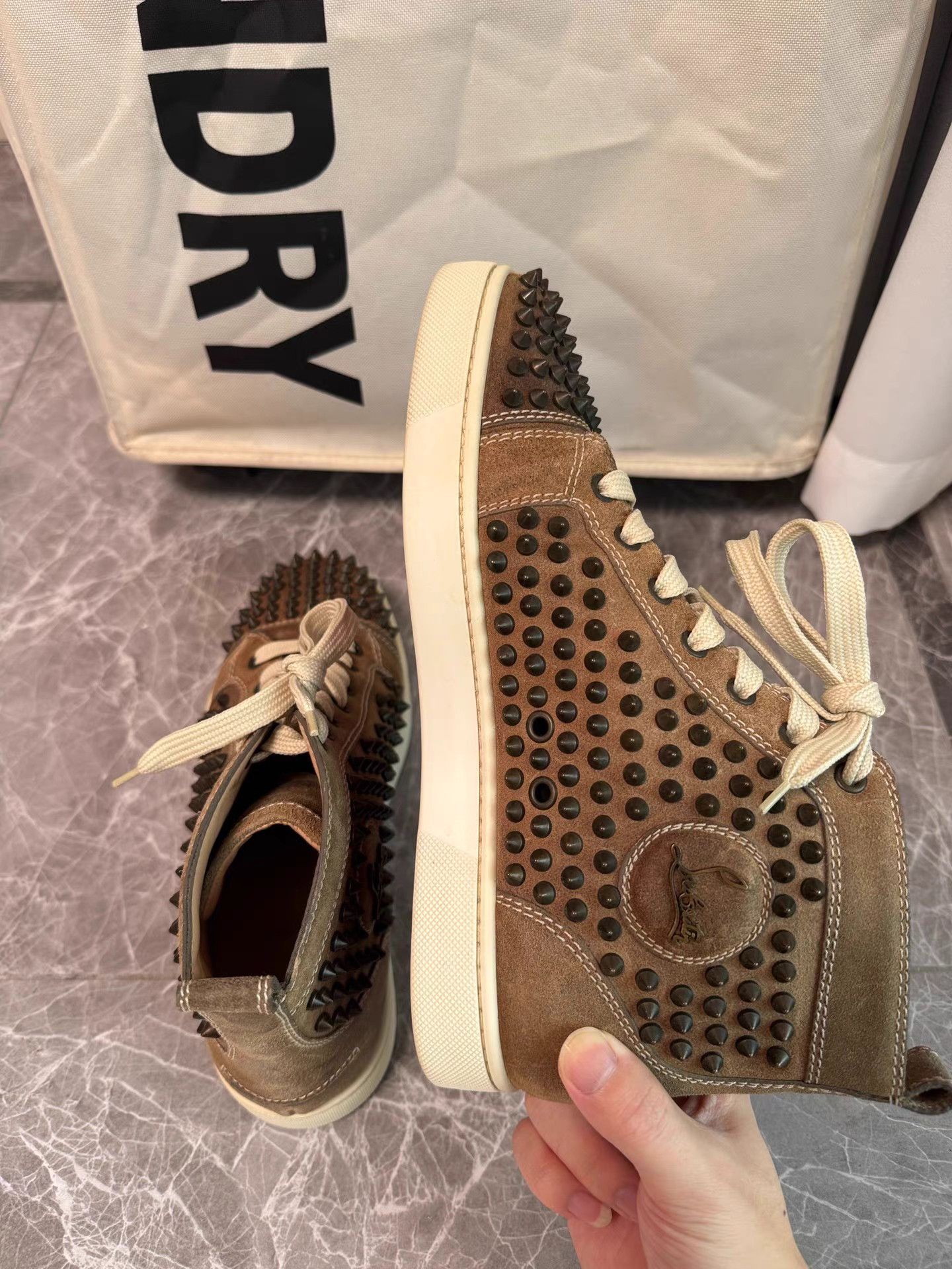 Christian Louboutin Christian Louboutin Spiked Suede Sneakers with Red Sole K6 Size US 7 / EU 40 - 7 Thumbnail
