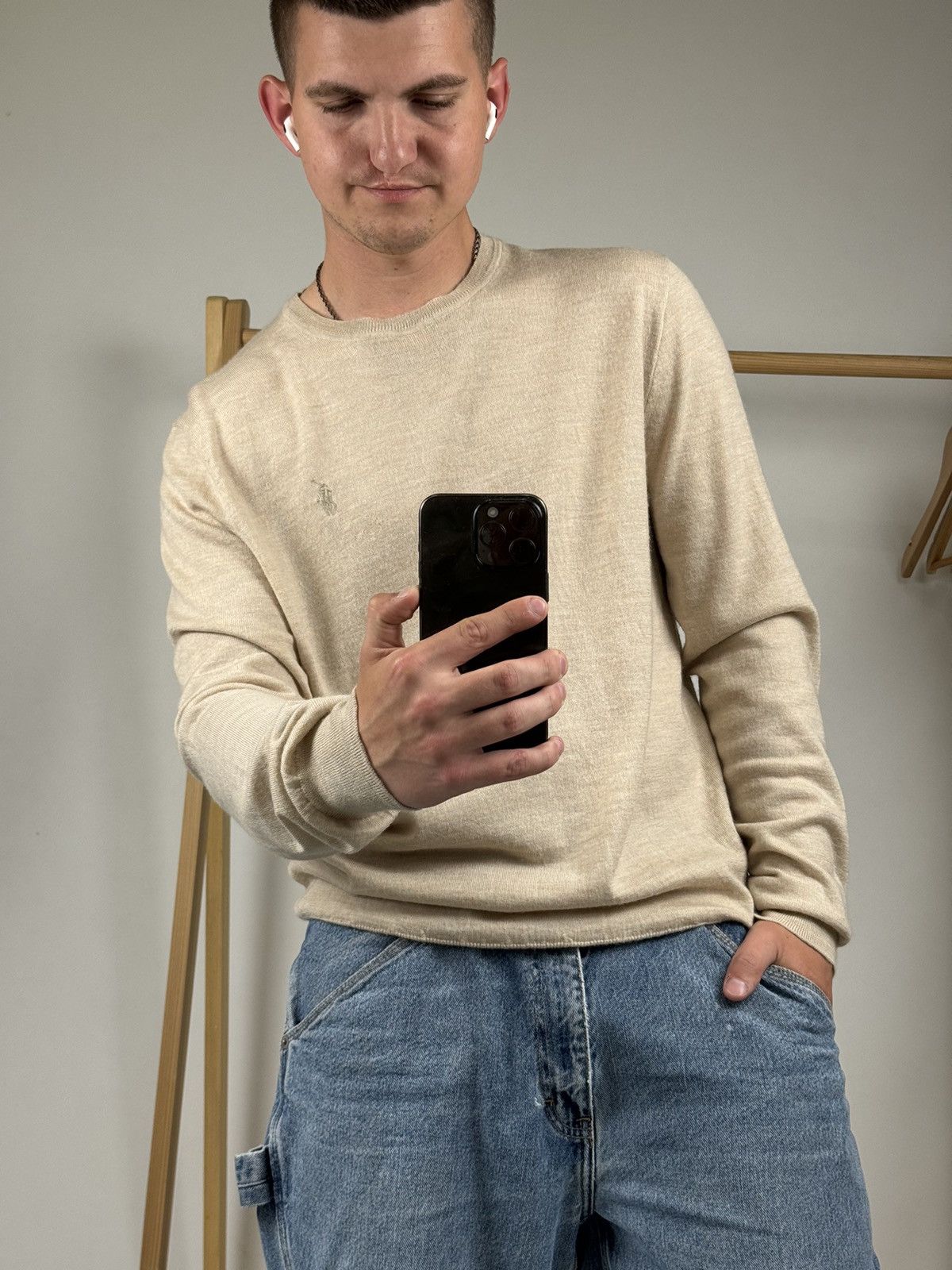 Ralph Lauren Washable Merino Wool Beige Sweater