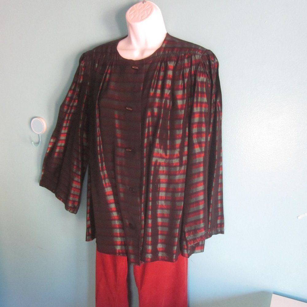 Vintage Vintage Silk Striped Shirt / Jacket - Fits Size L Size L / US 10 / IT 46 - 5 Thumbnail