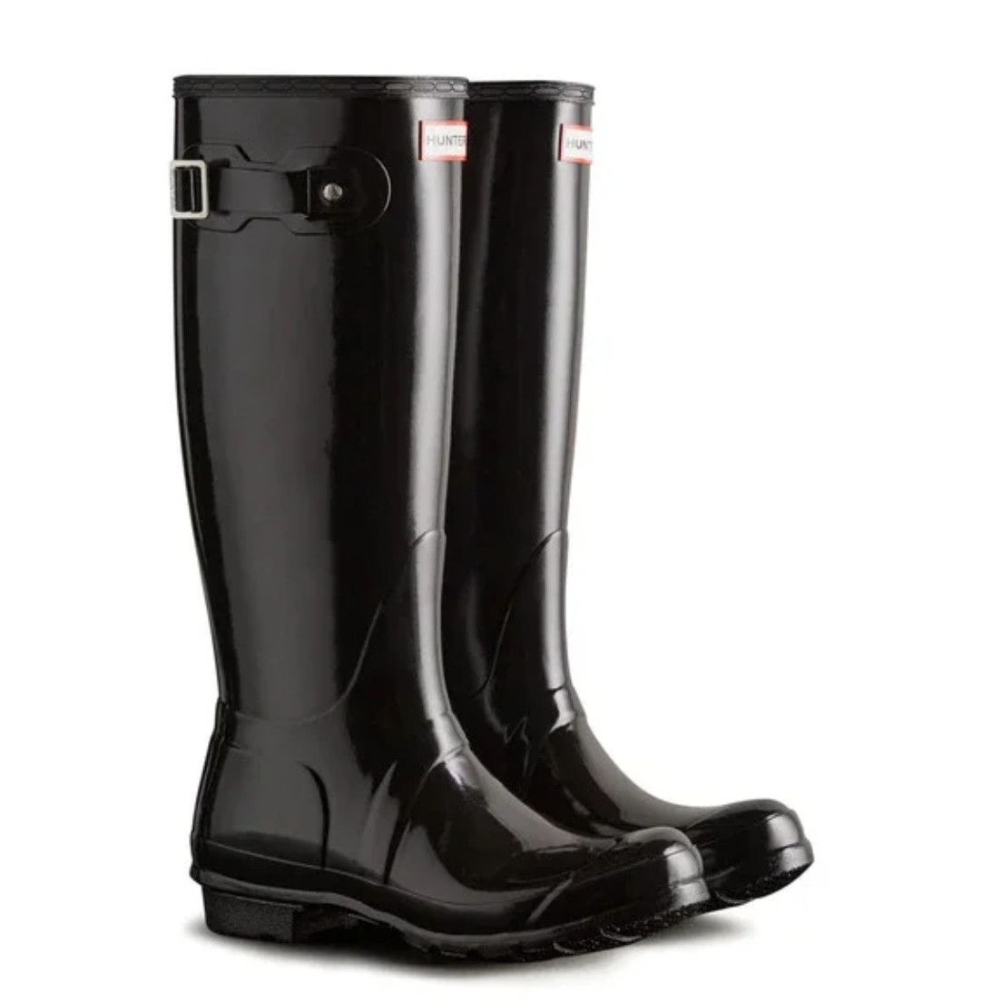 image of Hunter Black Original Tall Gloss Waterproof Rain Boots, Women's (Size 10)