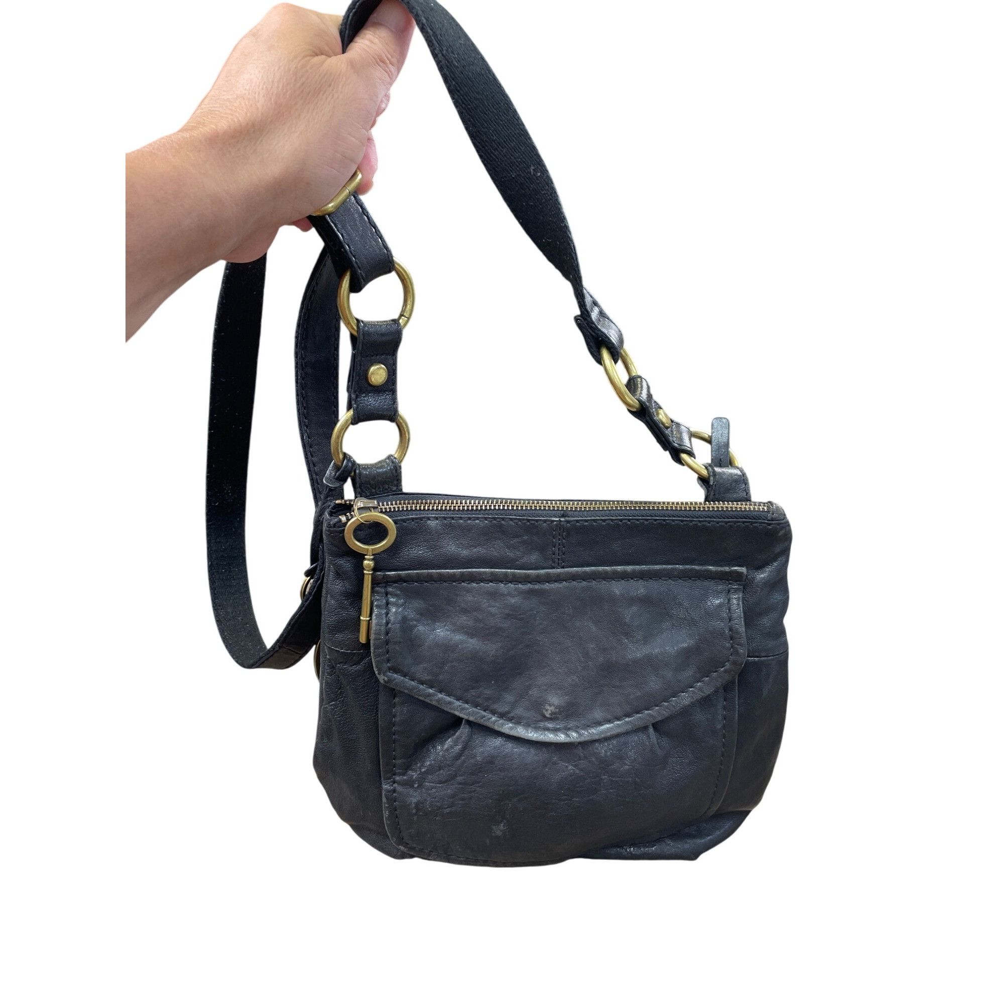 Fossil Fossil Long Live Vintage Womens Black Leather Crossbody Han Size ONE SIZE - 15 Thumbnail