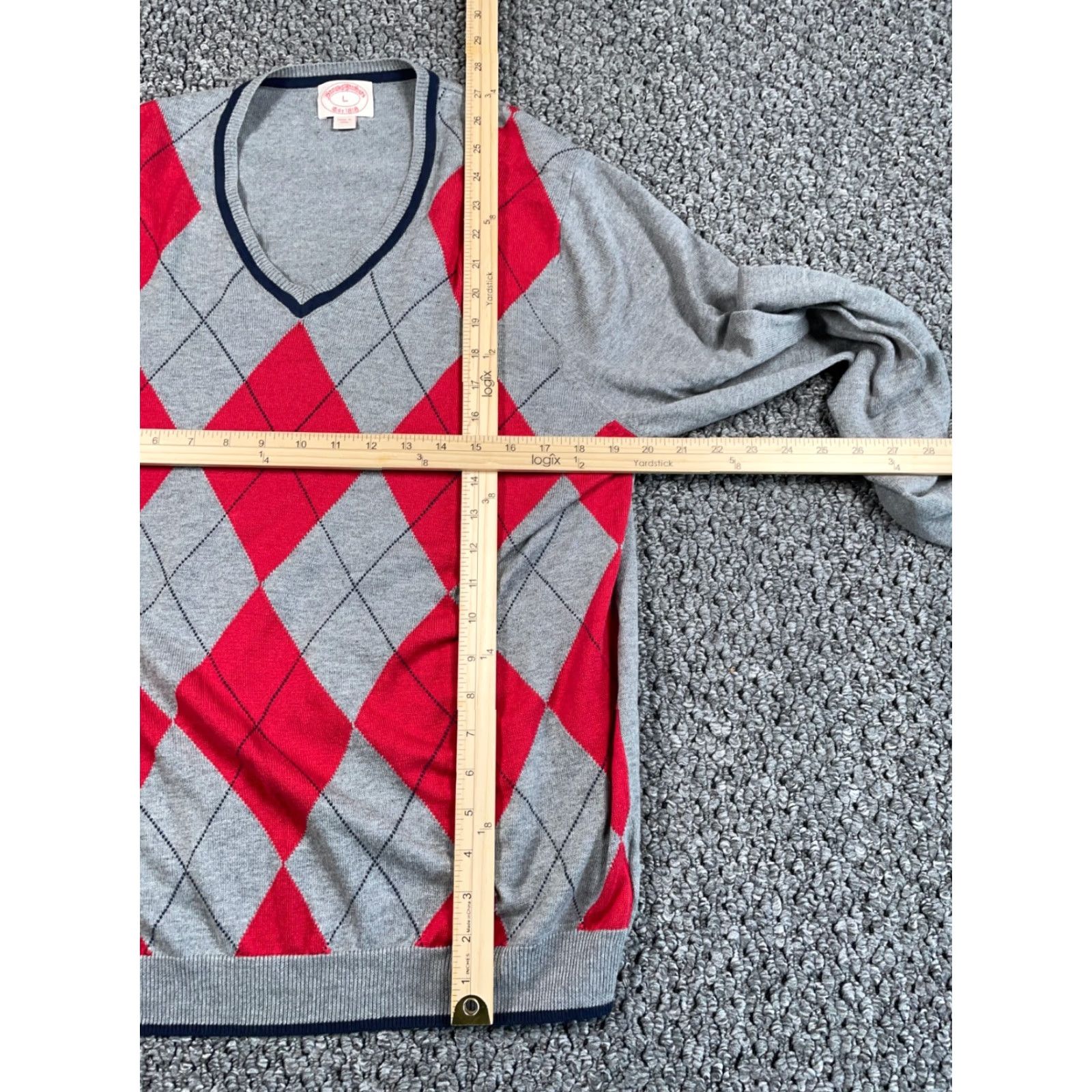 Brooks Brothers Brooks Brothers Sweater Argyle Diamond Pattern V-Neck Adult Large Gray Red Cotton Wool Pullover Knit Casual Classic Preppy Retro Mens Size US L / EU 52-54 / 3 - 6 Thumbnail