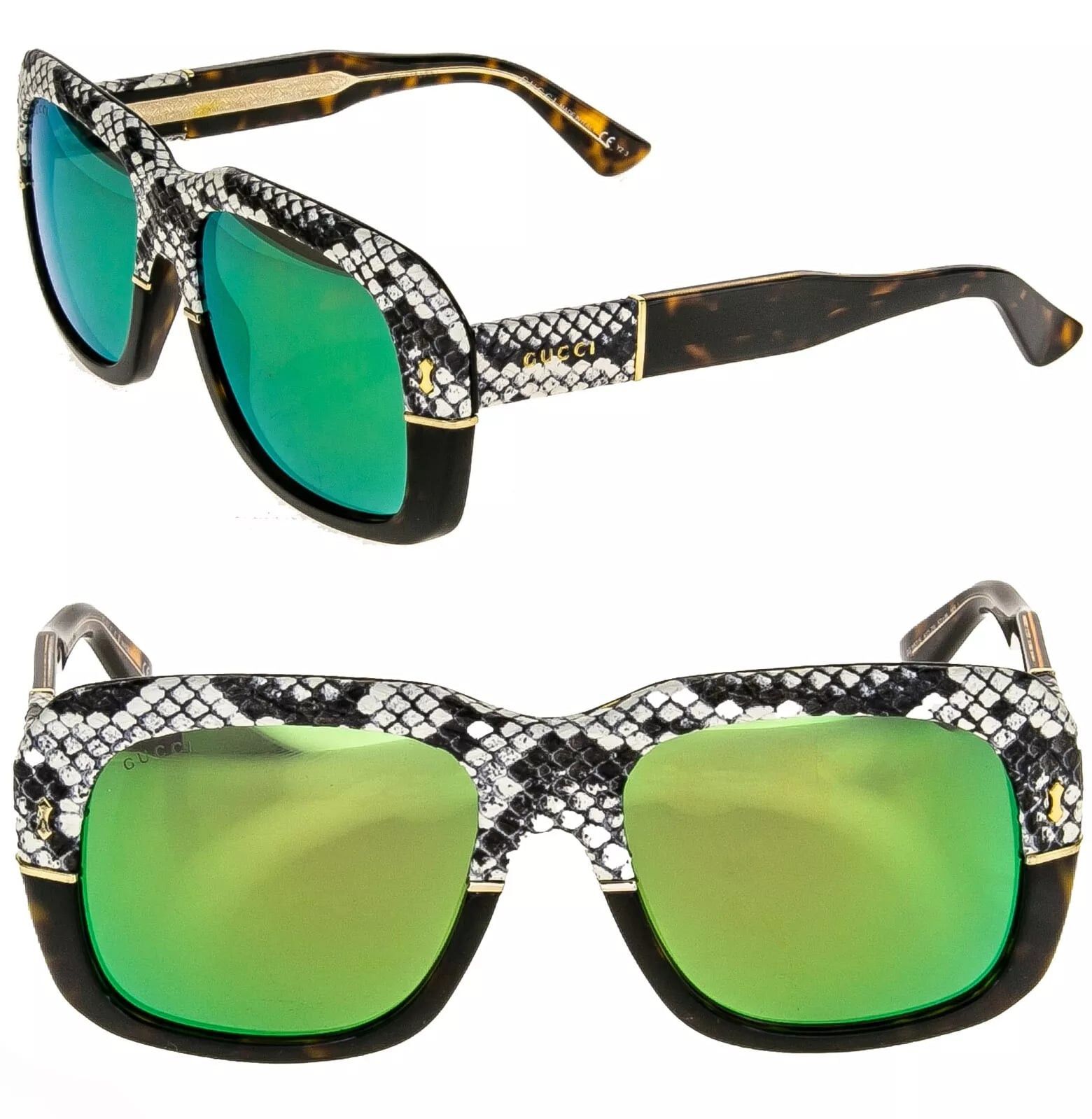 Gucci GUCCI 1157 Brown Green Mirrored Snake Sunglasses GG1157S Size ONE SIZE - 1 Thumbnail