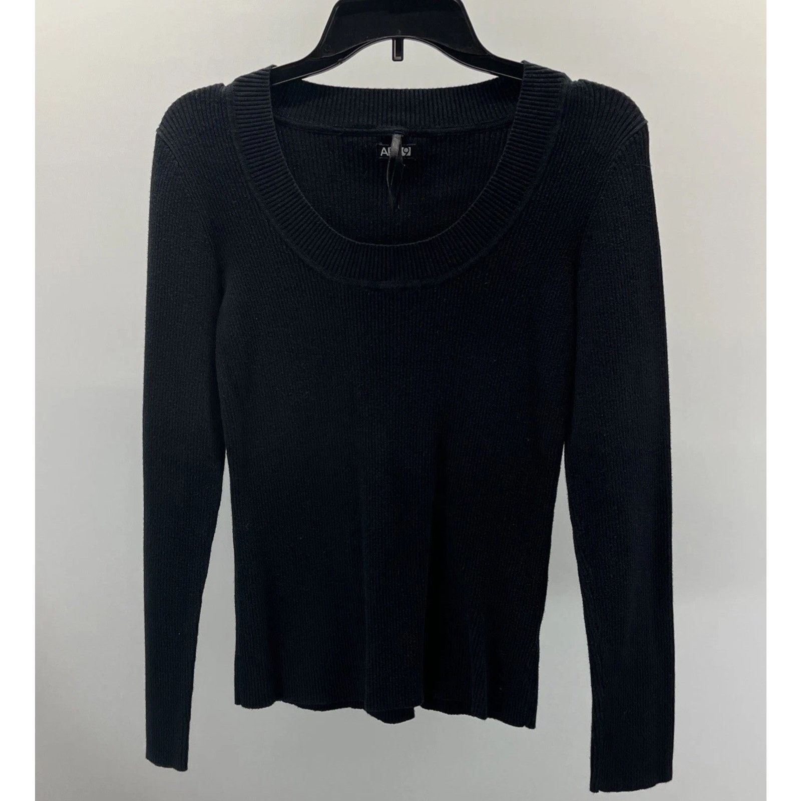 Apt. 9 APT 9 SZ L Cotton/Nylon Black Ribbed U-Neck Sweater Thin Size L / US 10 / IT 46 - 1 Thumbnail