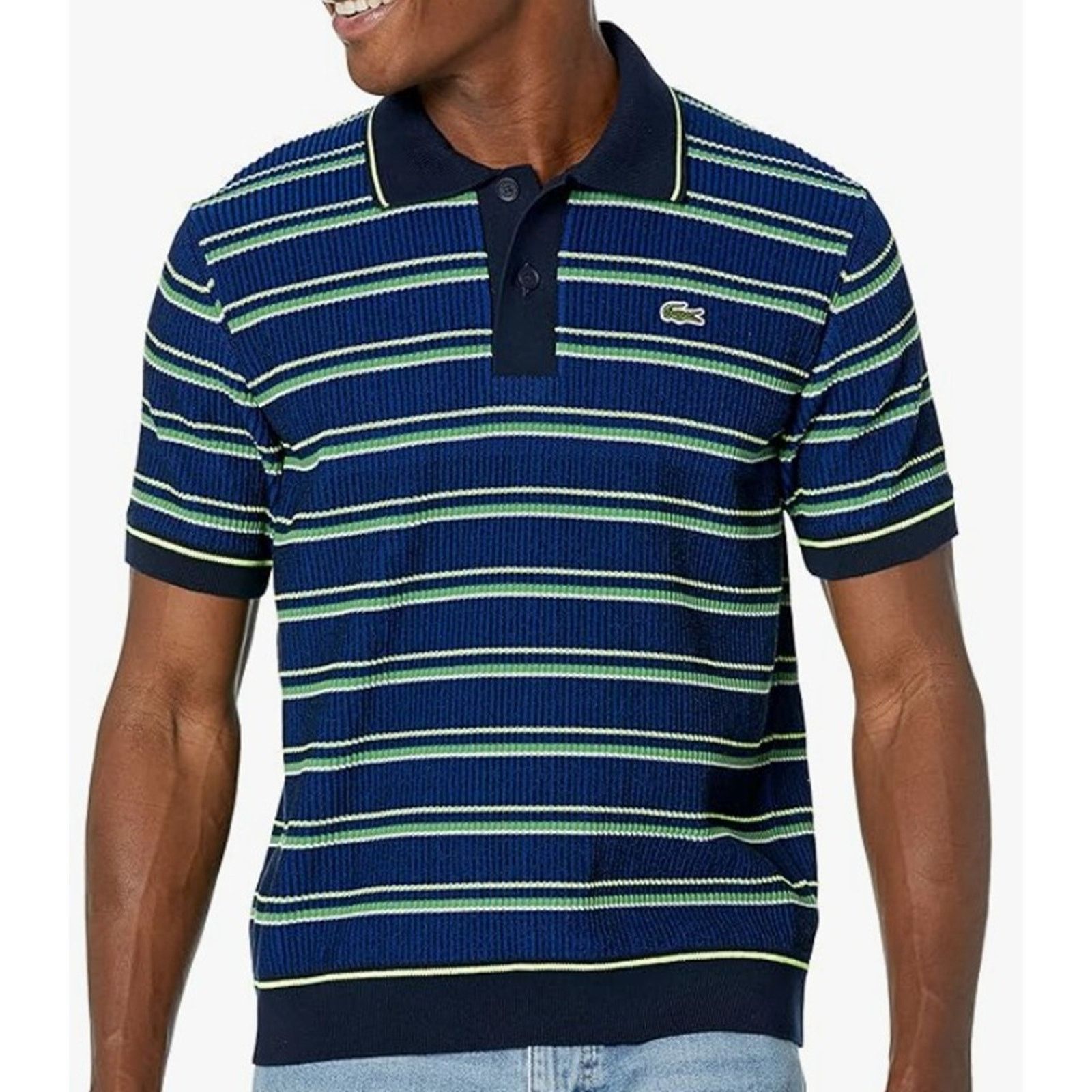 Lacoste Men's Short Sleeve Classic Fit Striped Polo Sweater Size S Size US S / EU 44-46 / 1 - 1 Thumbnail