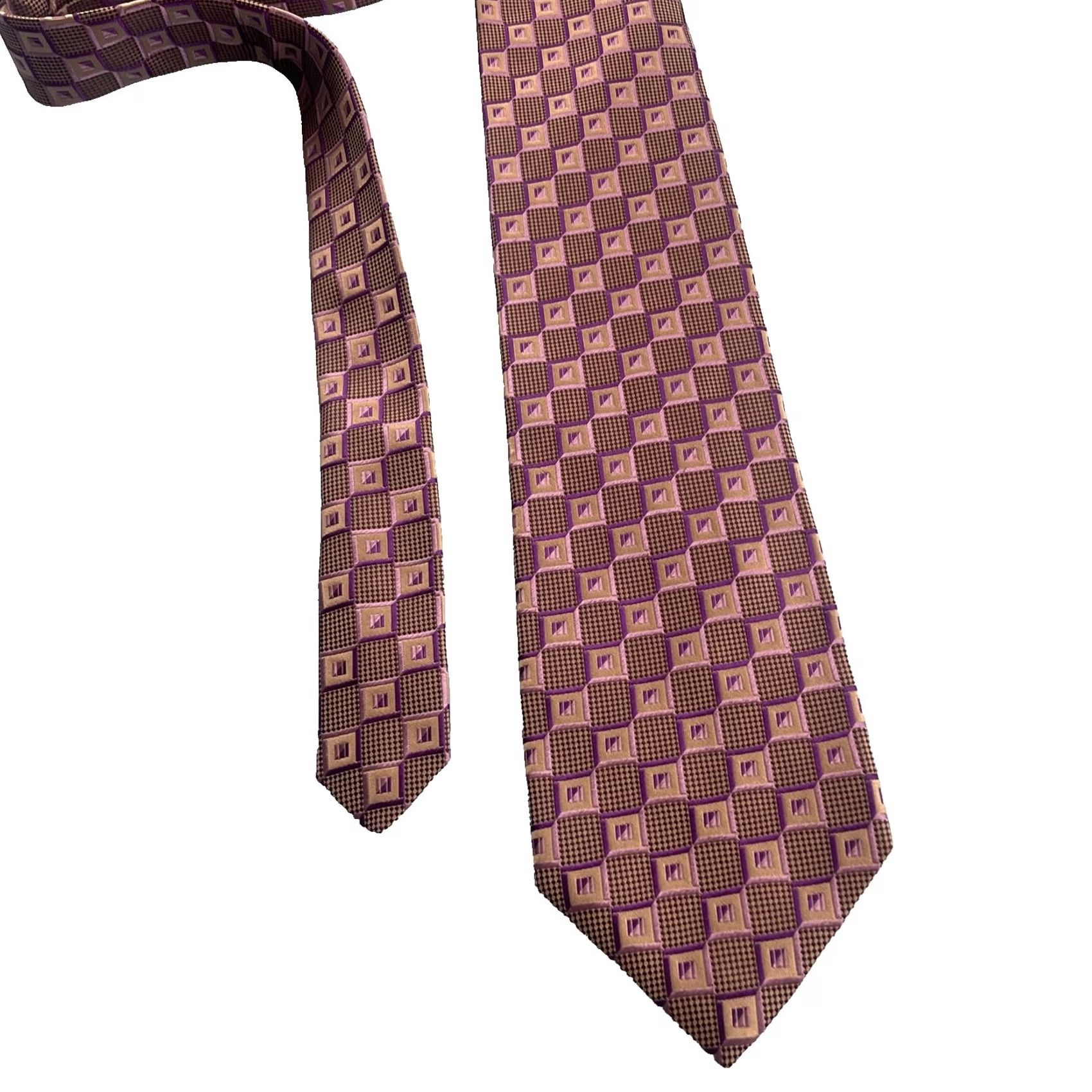 Vintage VINTAGE XMI Tie Geometric Designer Silk 100% Silk Purple Pink Gold Men Classic 57"-60" EUC Size ONE SIZE - 2 Thumbnail