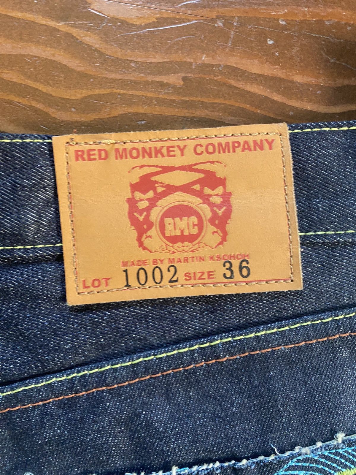 RMC Jeans Red Monkey Company Embroider Wide Denim Jean Short Selvedge Size US 37 - 4 Thumbnail