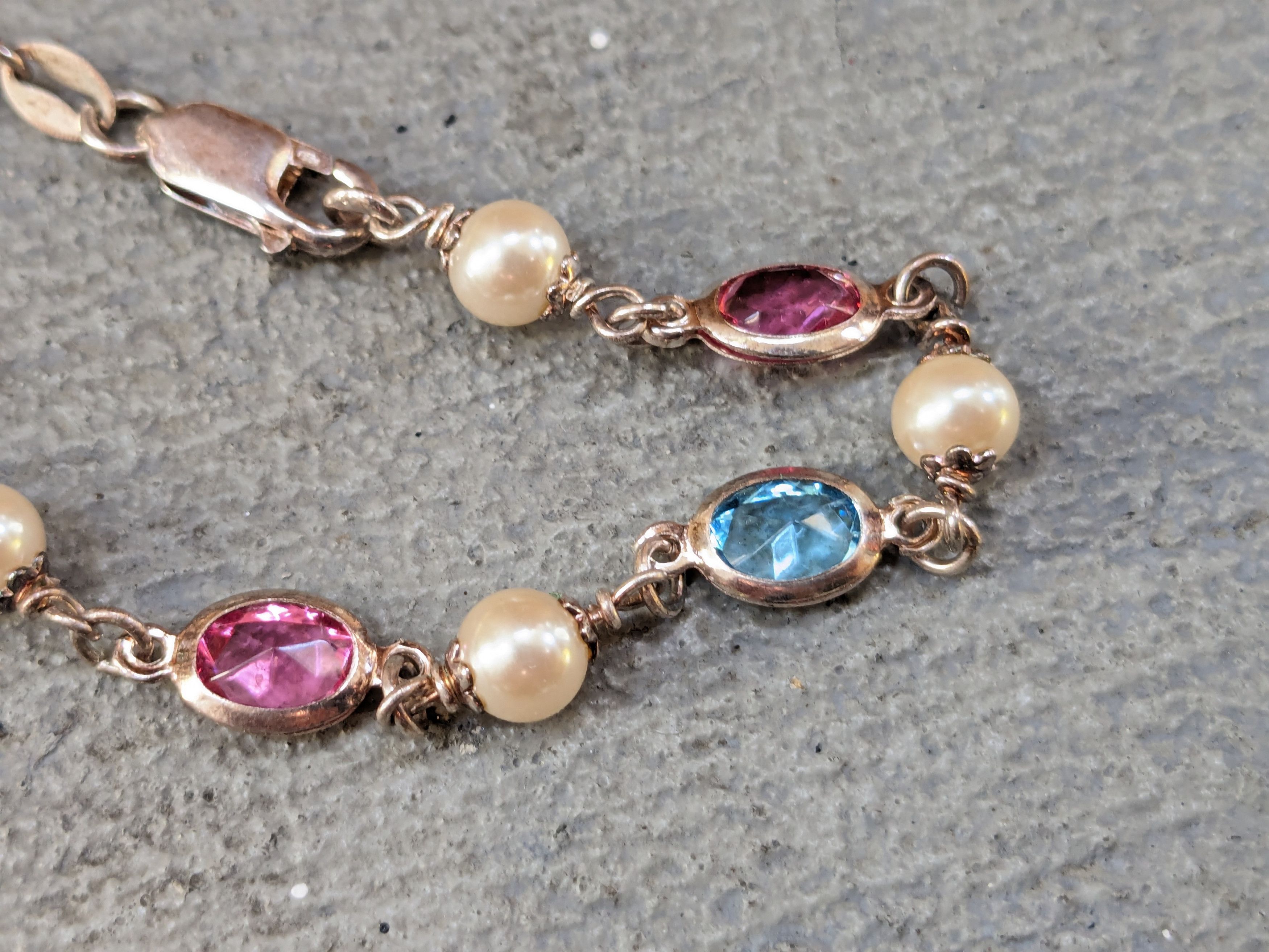 Jewelry Sterling Silver Tennis Bracelet 7.25" Chain Rainbow Pearls Size ONE SIZE - 9 Thumbnail