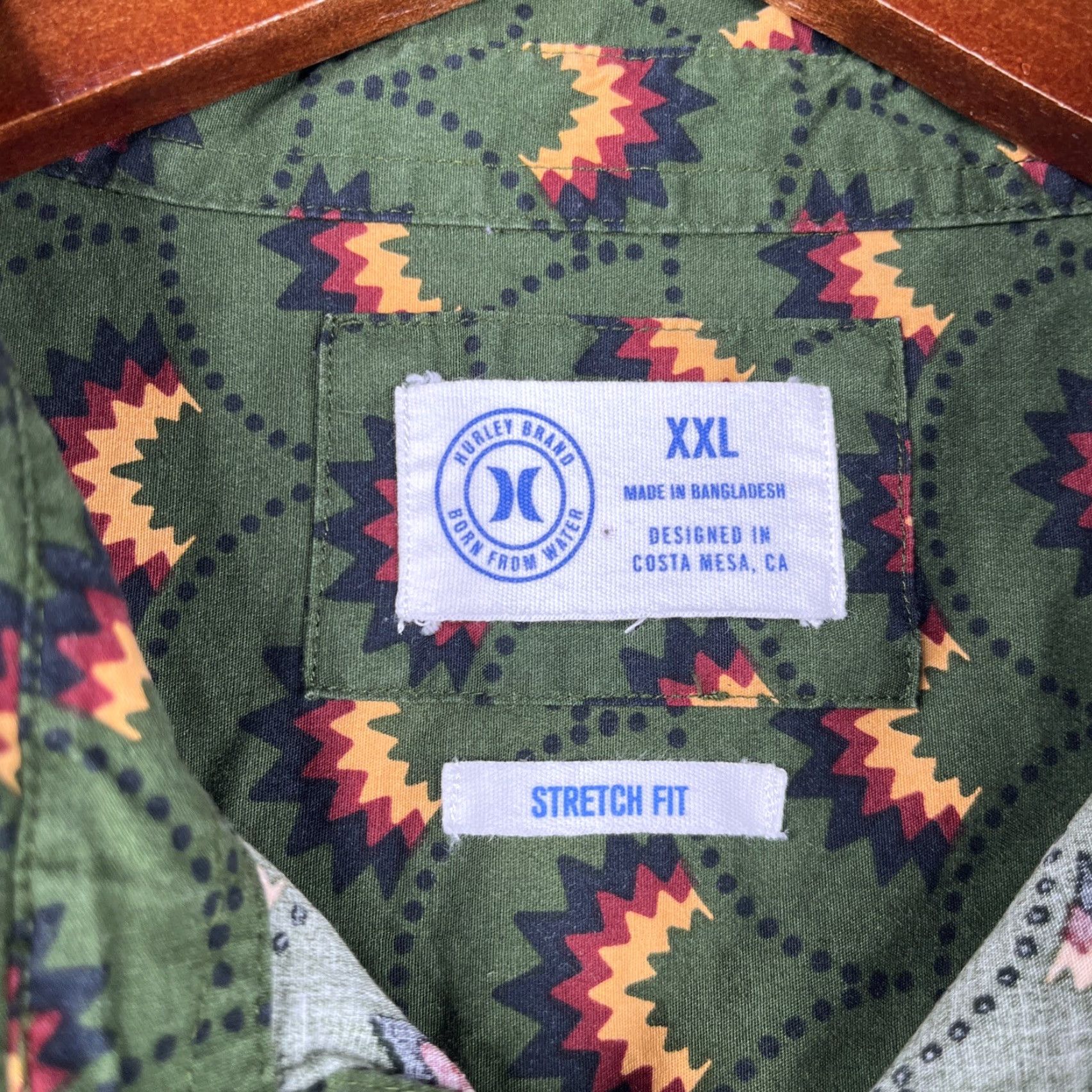 Hurley Hurley Stretch Fit Shirt XL Green Geometric Beach Casual Button Up Short Sleeve Men Regular Collared Shirt Size US XL / EU 56 / 4 - 4 Thumbnail