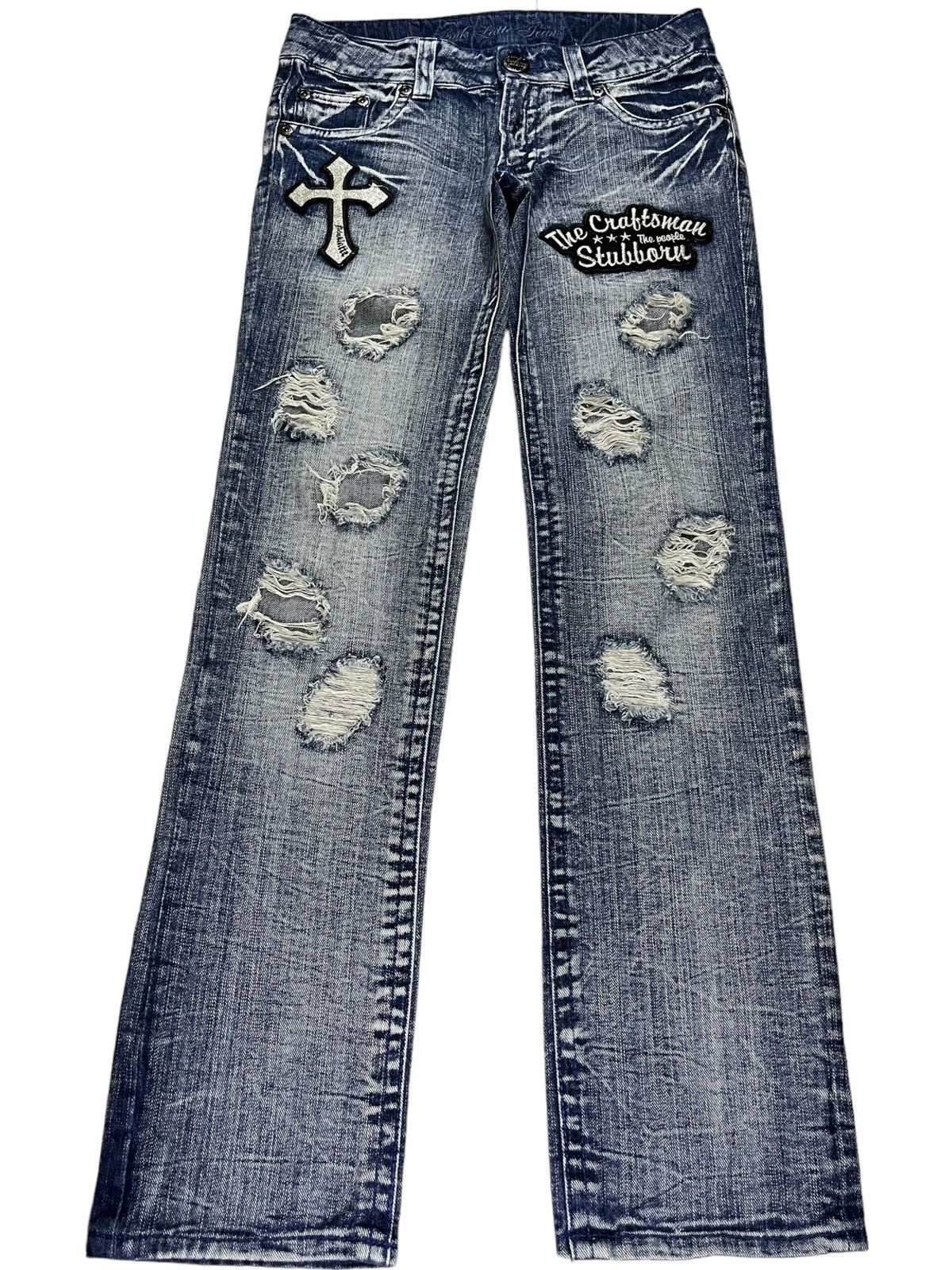 Japanese Brand × Kapital Vintage Japanese Brand Acid Wash Punk Ripped Patched Jeans Size 29" - 1 Thumbnail