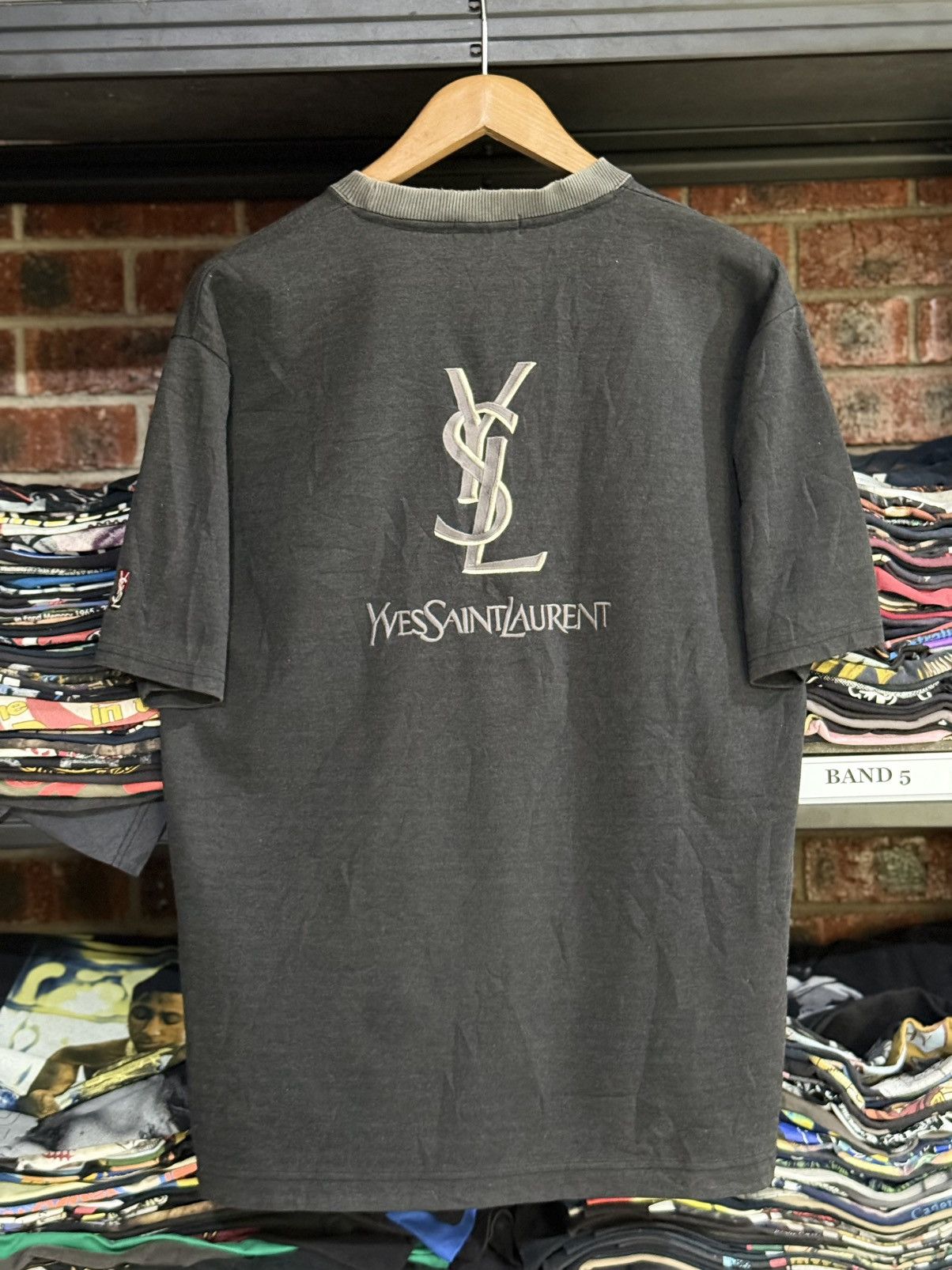 Vintage Thrashed Vintage Yves Saint Laurent YSL Pour Homme Faded Tee Size US L / EU 52-54 / 3 - 1 Thumbnail