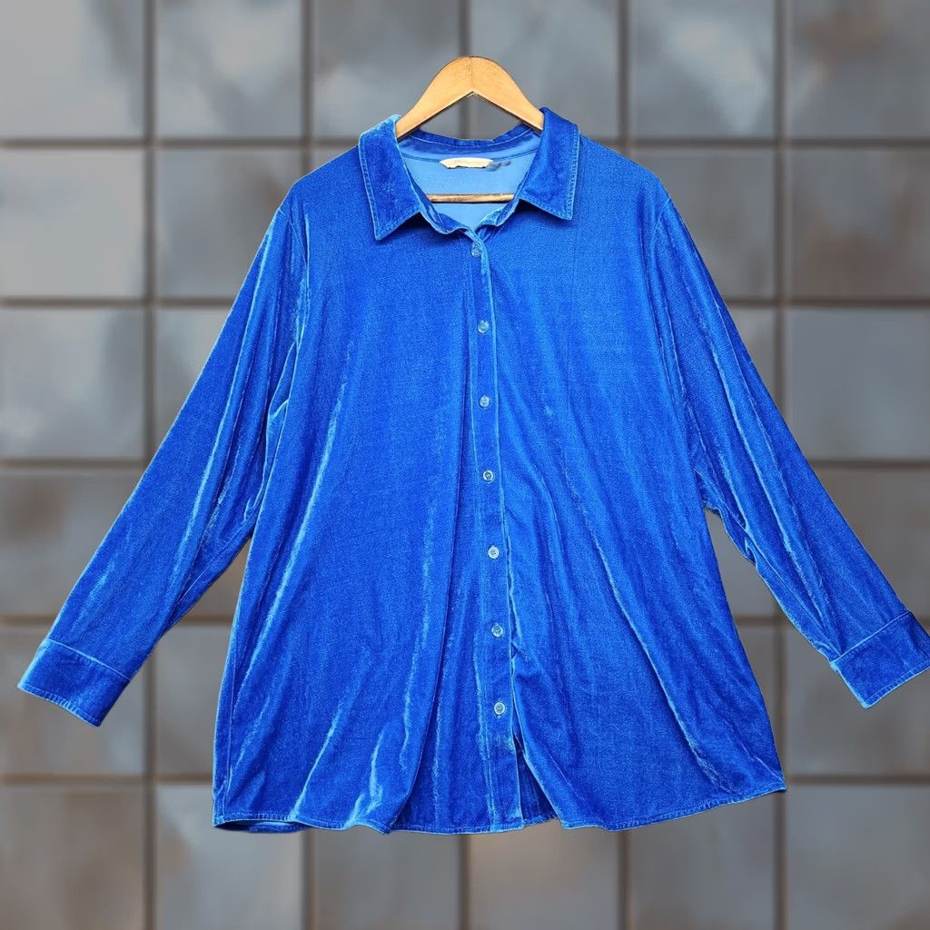 Soft Surroundings VINTAGE Soft Surroundings Top Women 2X Blue Velvet Long Sleeve Button-Up Collared Shirt Womens Size XXL / US 16-18 / IT 52-54 - 1 Thumbnail