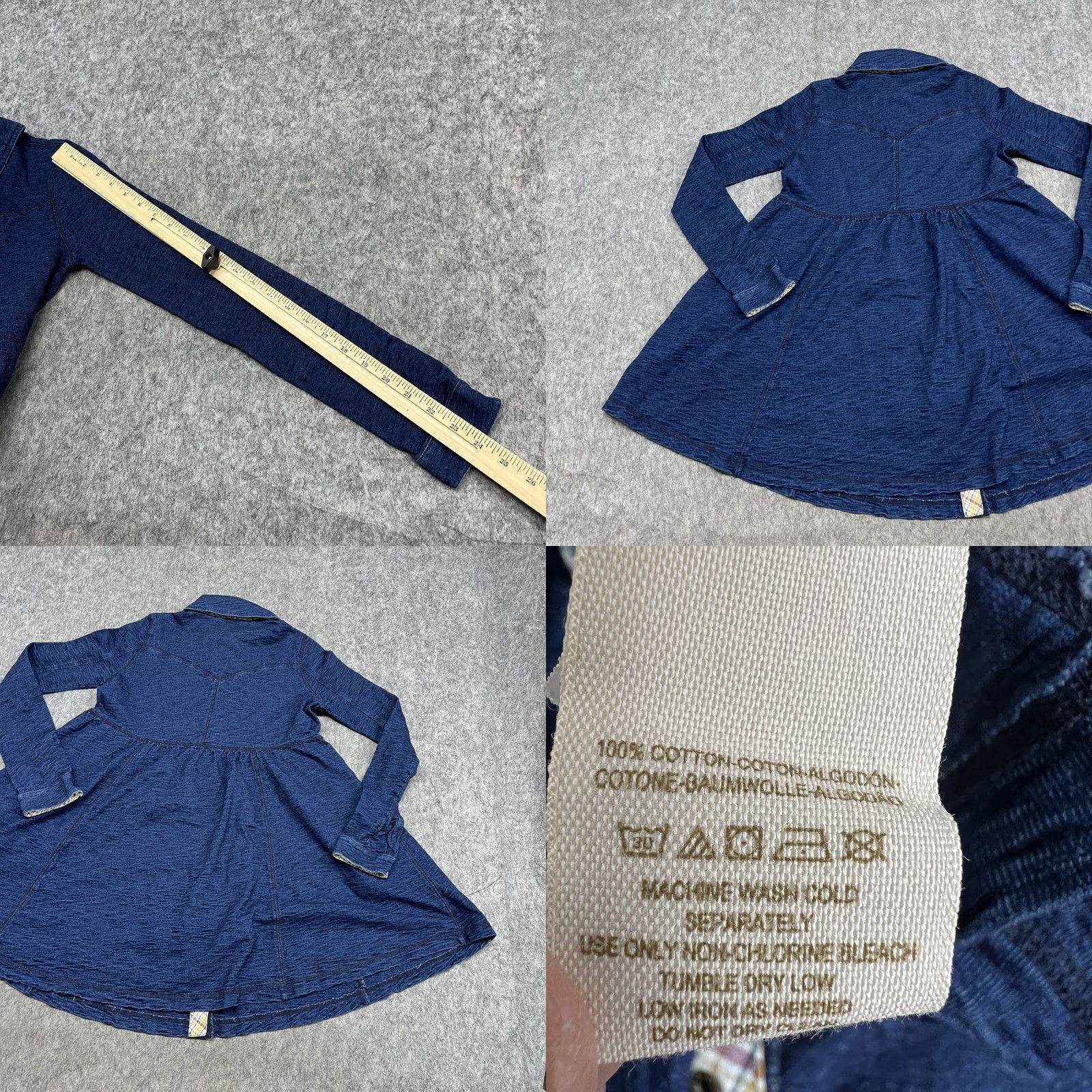 Free People VINTAGE Free People Dress Womens XS Blue Denim Long Sleeve Snap Down Western Cottagecore Size XS / US 0-2 / IT 36-38 - 9 Thumbnail