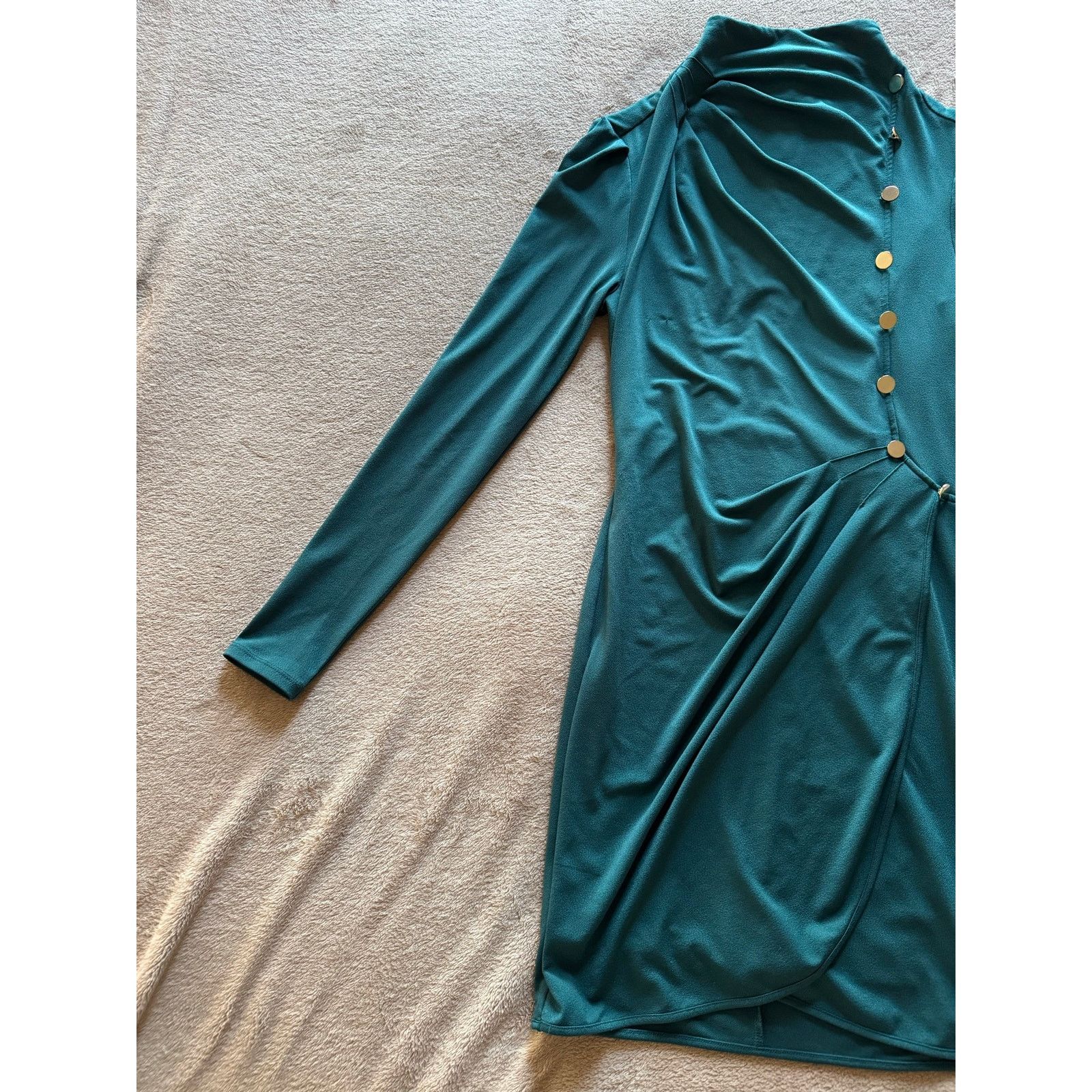 Georges Marciano Marciano Guess Teal Bodycon Dress Gold Coin Buttons Draped Size XS / US 0-2 / IT 36-38 - 4 Thumbnail