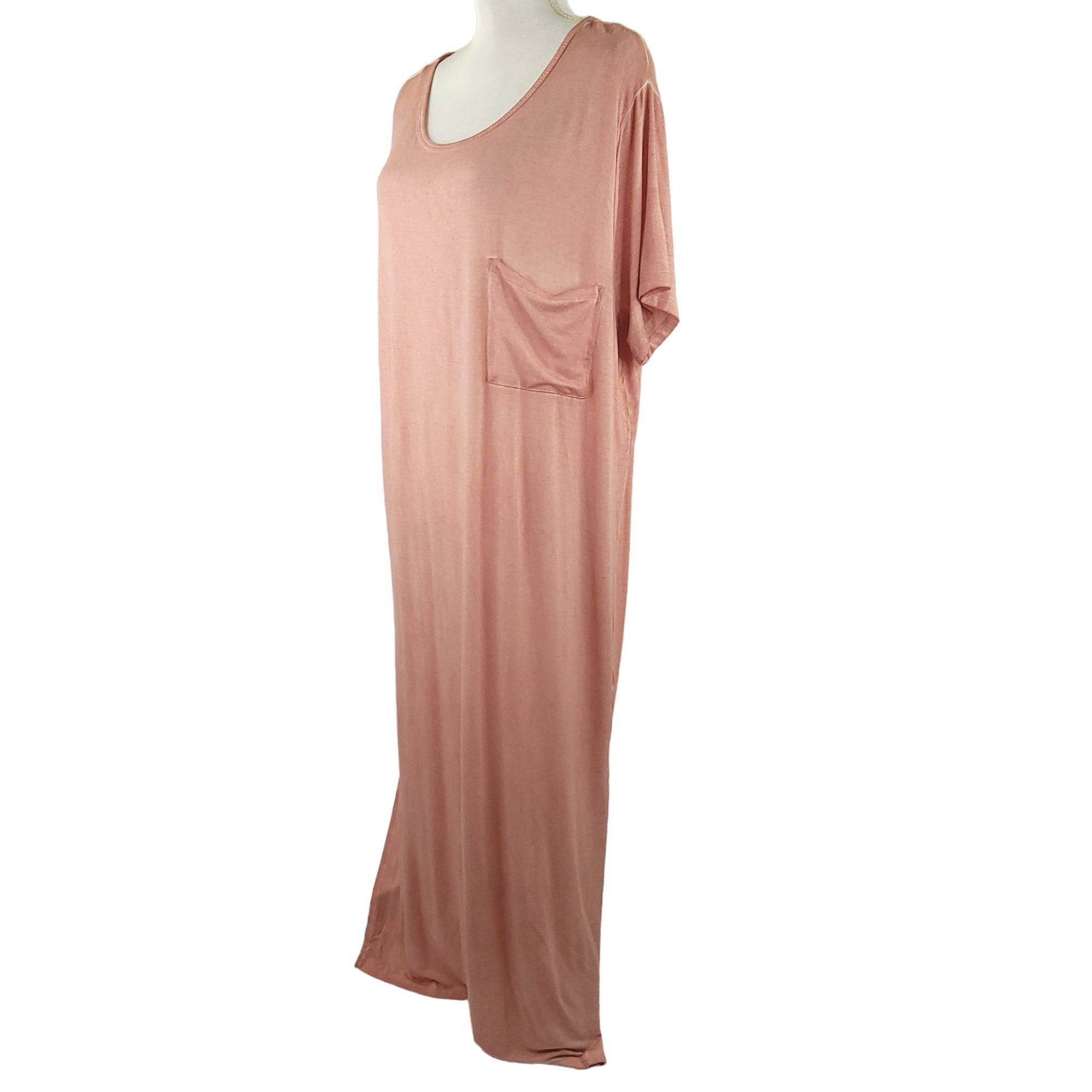 Other Umgee Pink Maxi Dress L Side Slit Short Sleeve Scoop Neck Size L / US 10 / IT 46 - 2 Thumbnail