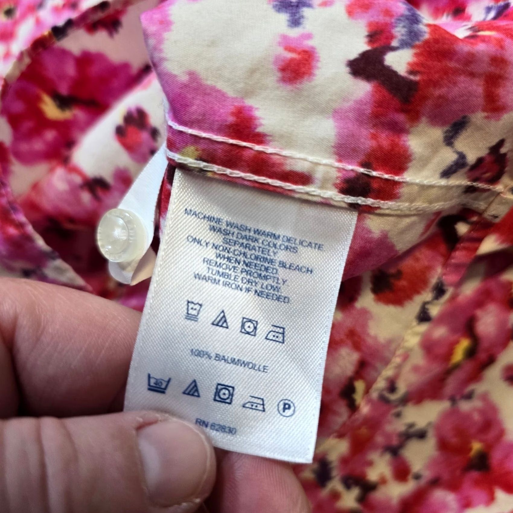 Lands' End Lands' End Top Shirt Womens 12 Pink Floral Collared Button 3/4 Sleeve Casual Blouse Size XL / US 12-14 / IT 48-50 - 7 Thumbnail