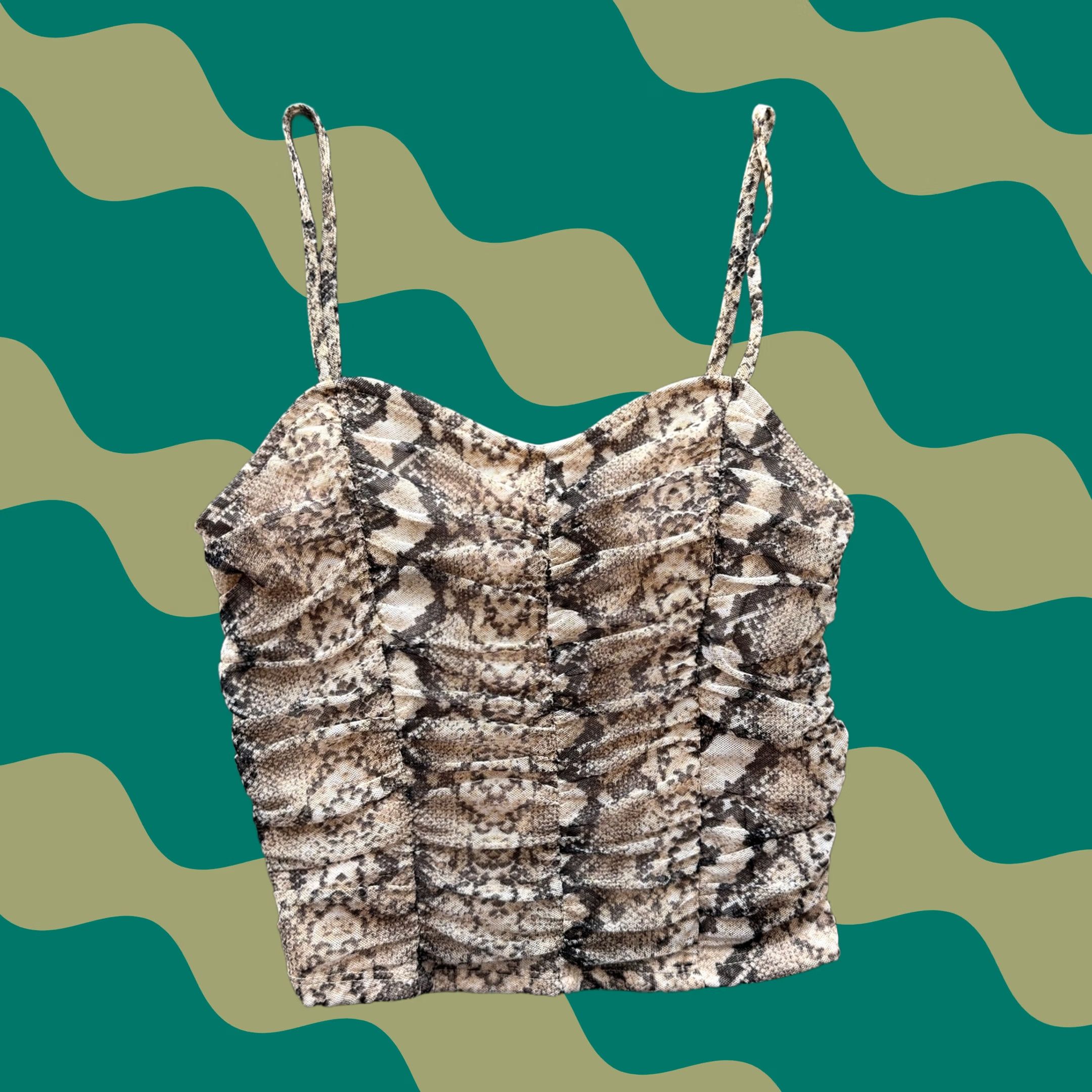 Vintage VINTAGE Y2K Women's Snake Skin Cinch Waist Cami Tank Top Crop Large Beige Tank Womens Large Women’s Cinch Waist Cami Tank Top Crop Snake Skin 90s 00s Size L / US 10 / IT 46 - 1 Thumbnail