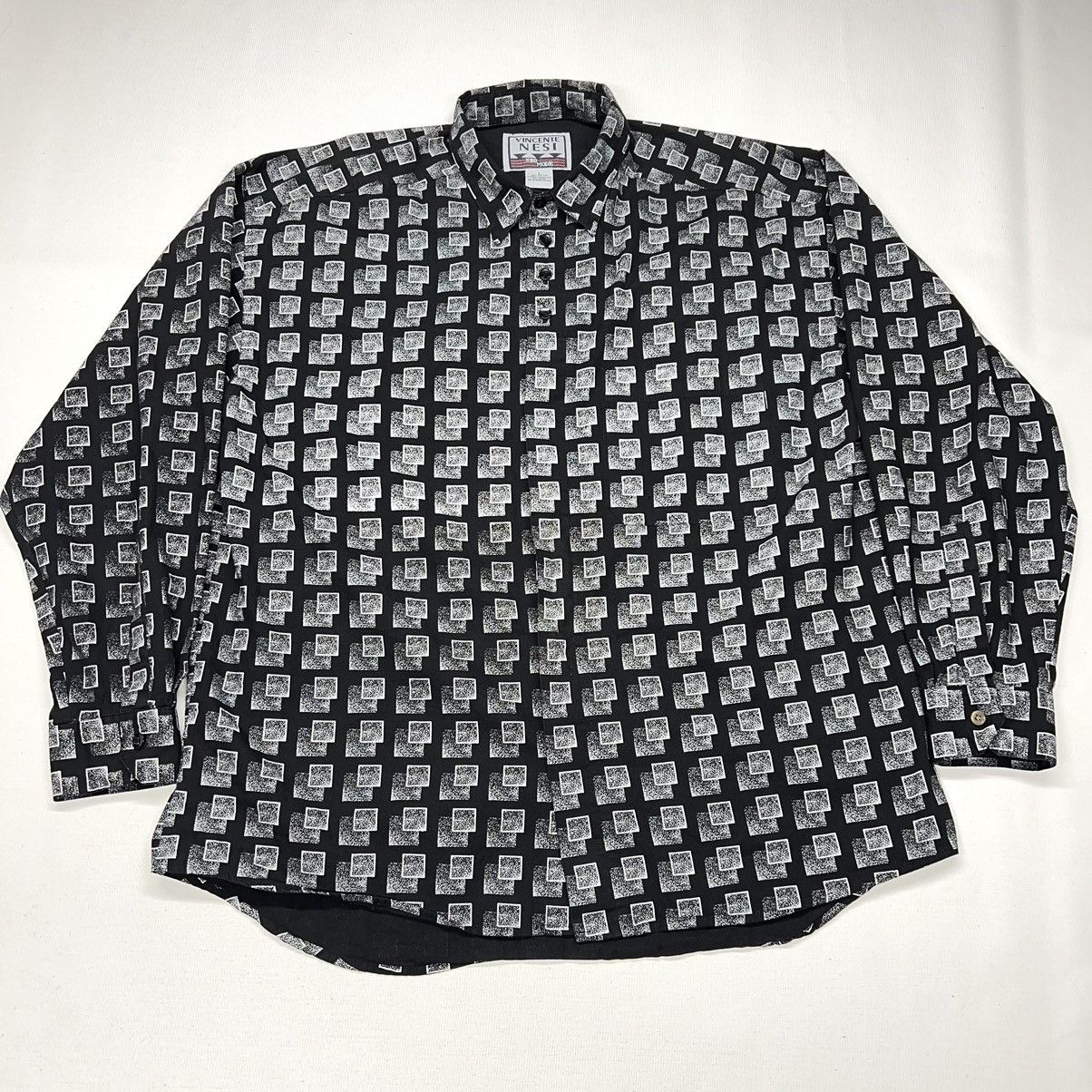 Vintage Vincente Nesi Button Up Shirt Black Print Geometric Squares Size US L / EU 52-54 / 3 - 1 Thumbnail