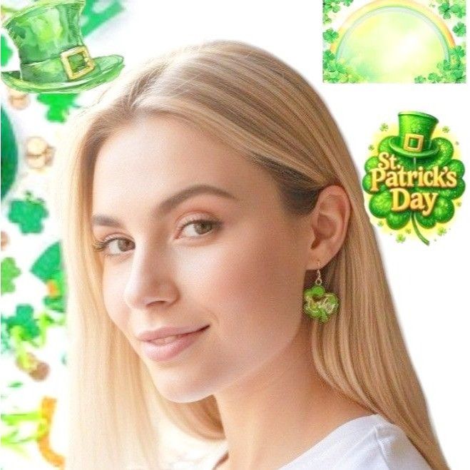 Handmade St Patricks Day Shamrock Earrings Lucky Hand Painted Metal N Size ONE SIZE - 7 Thumbnail
