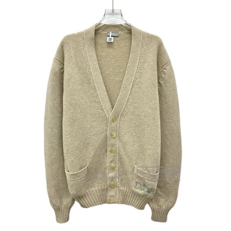 Dior Dior Oatmeal logo letter embroidery wool V-neck single-bre Size US M / EU 48-50 / 2 - 1 Thumbnail